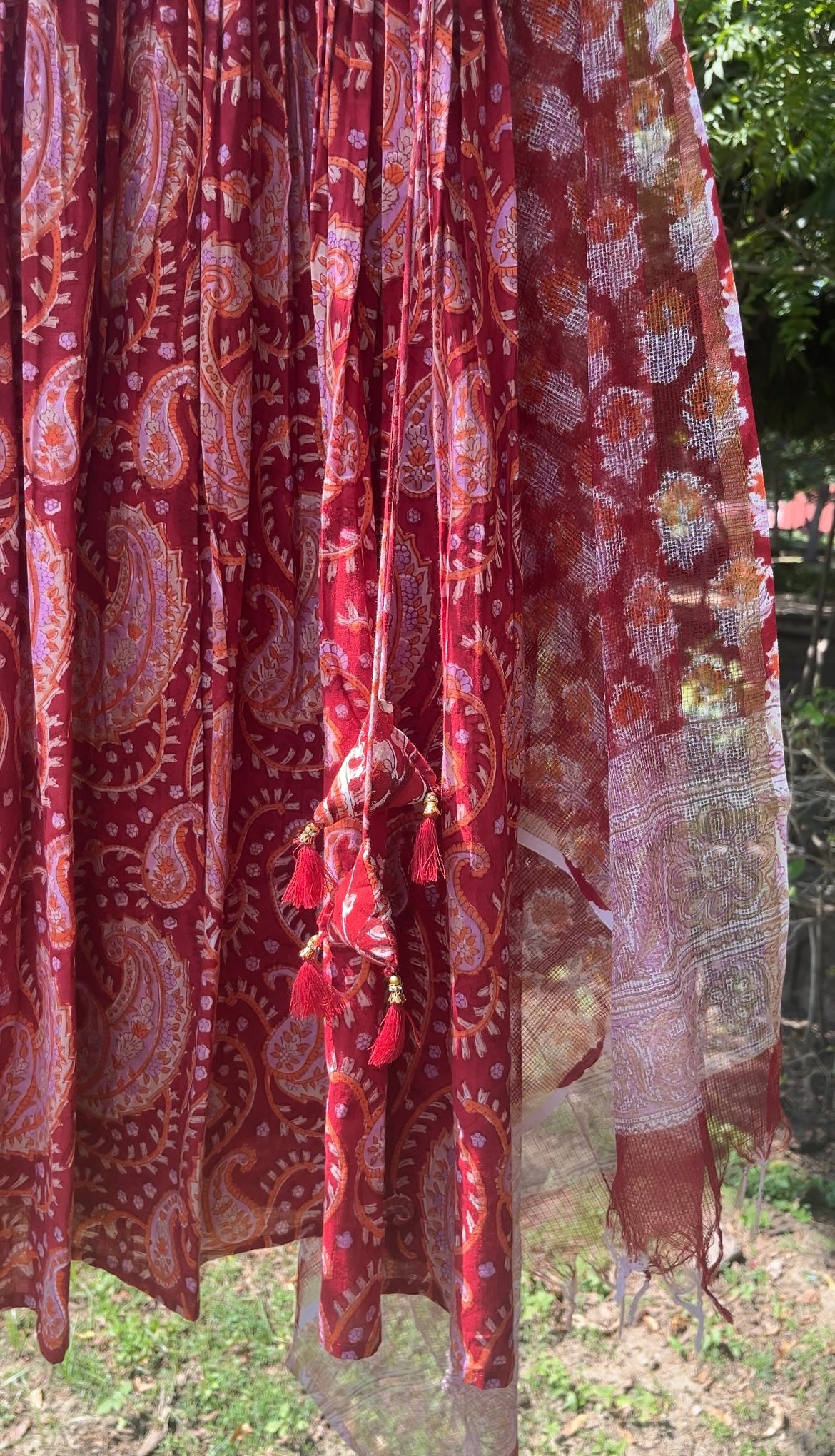 Red Handblock Printed Cotton Anarkali