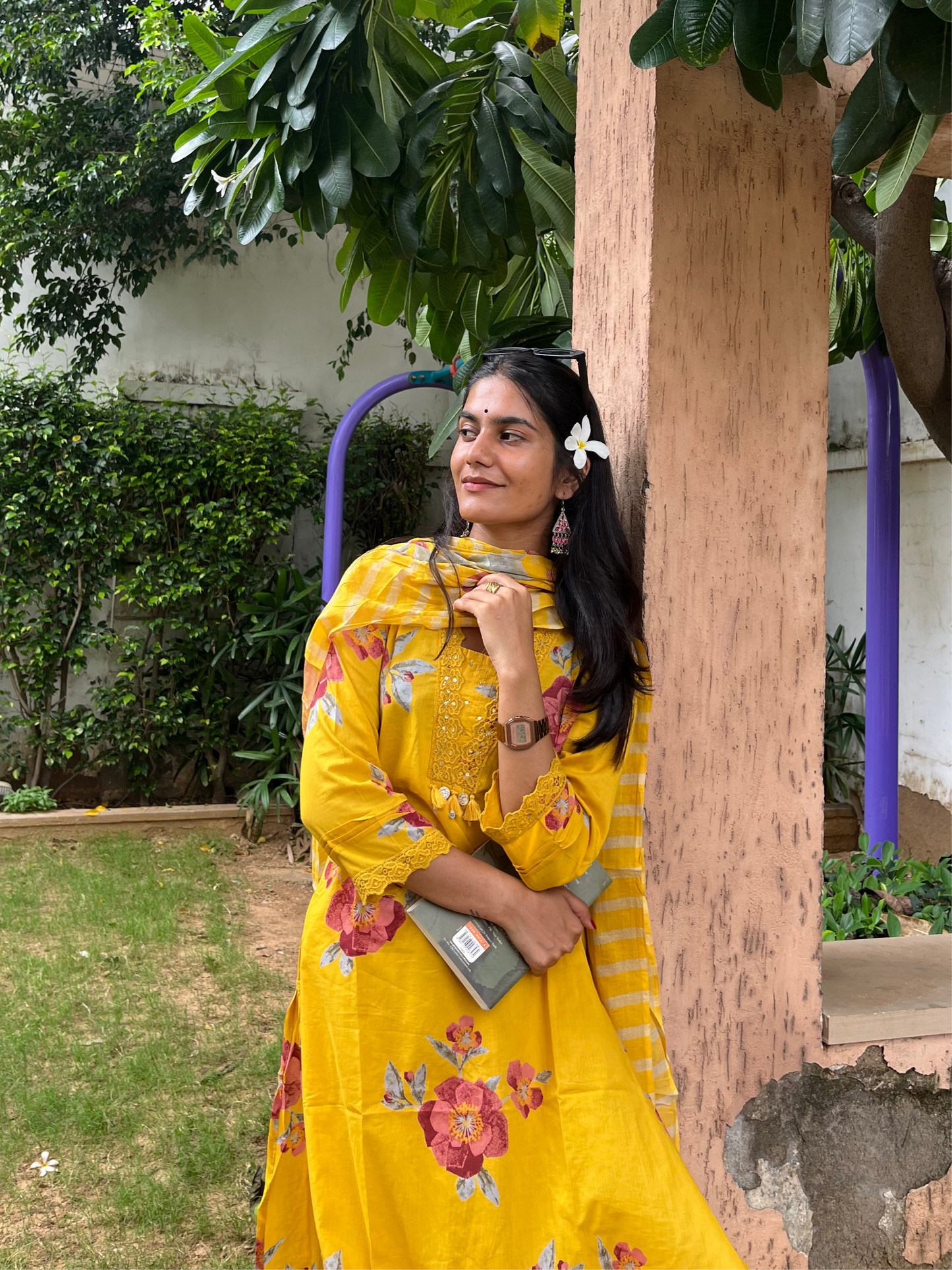 Floral Cotton Suit Set with Printed Dupatta