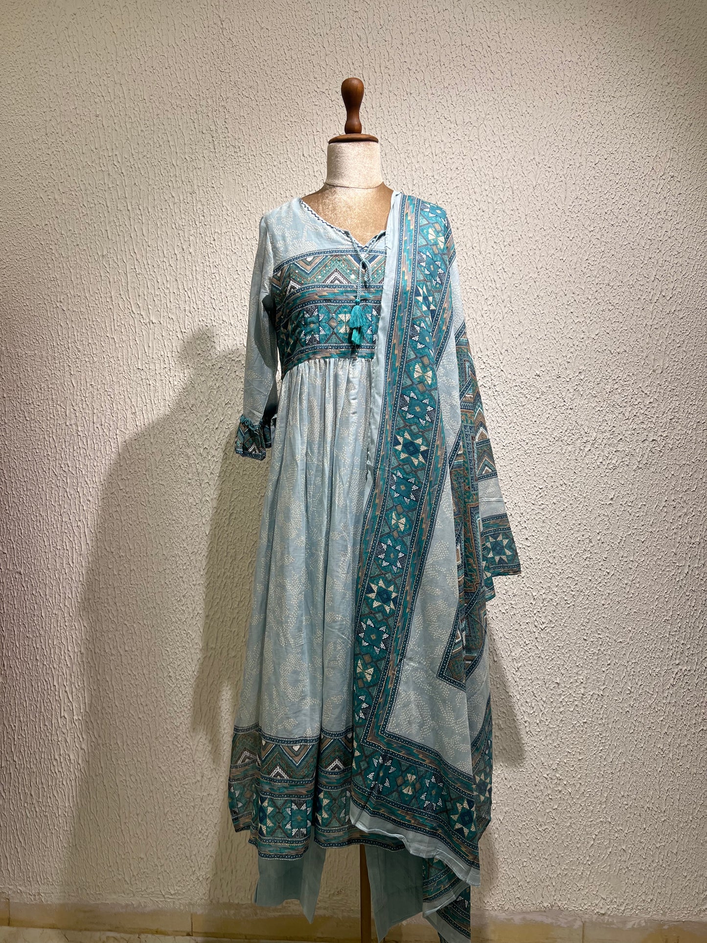 Blue Print Mul Cotton Anarkali Suit Set