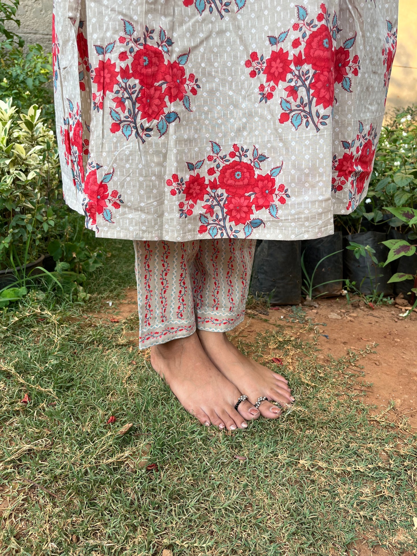 Floral Print Cotton Anarkali Suit Set