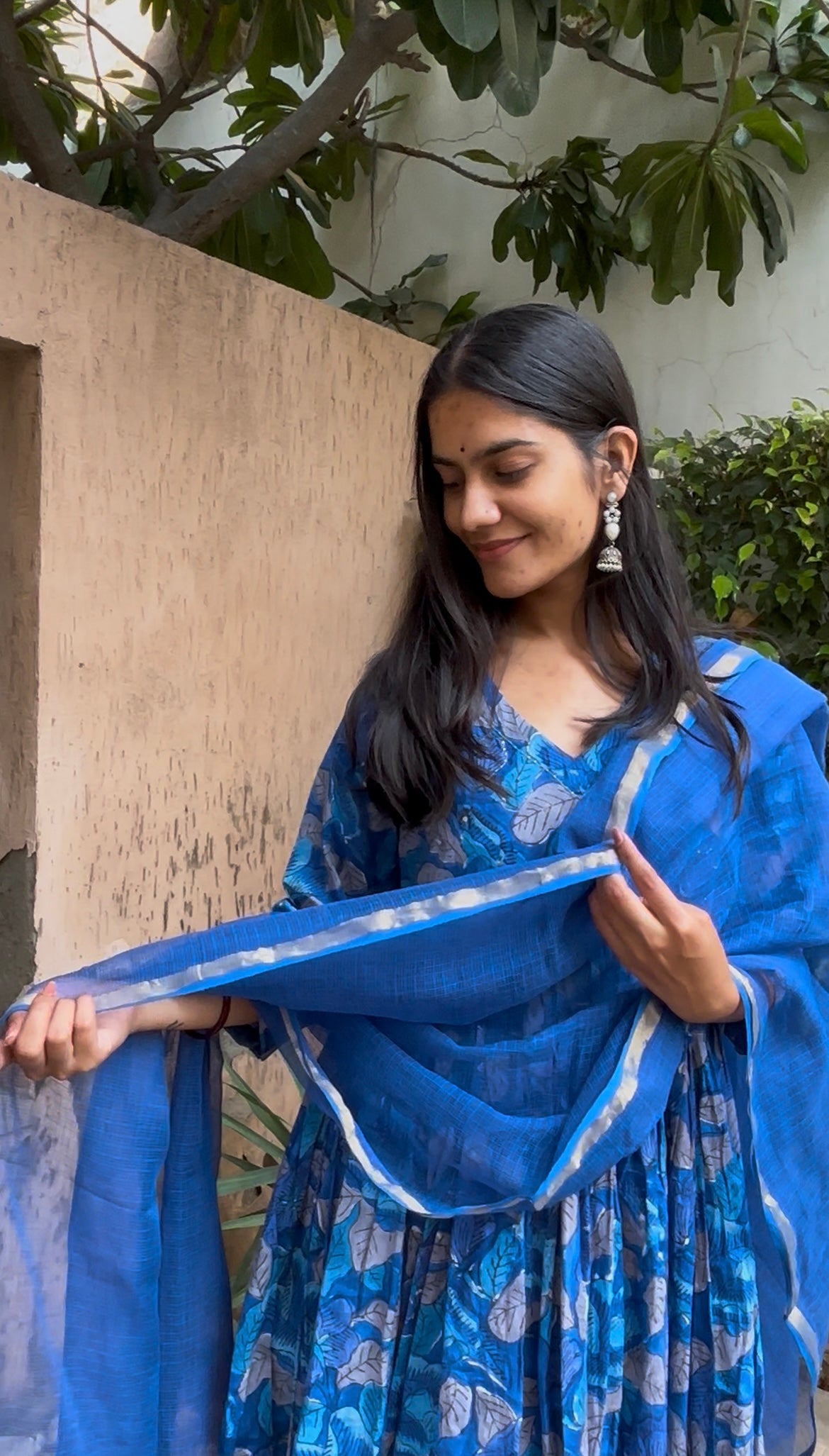 Blue Handblock Printed Cotton Anarkali
