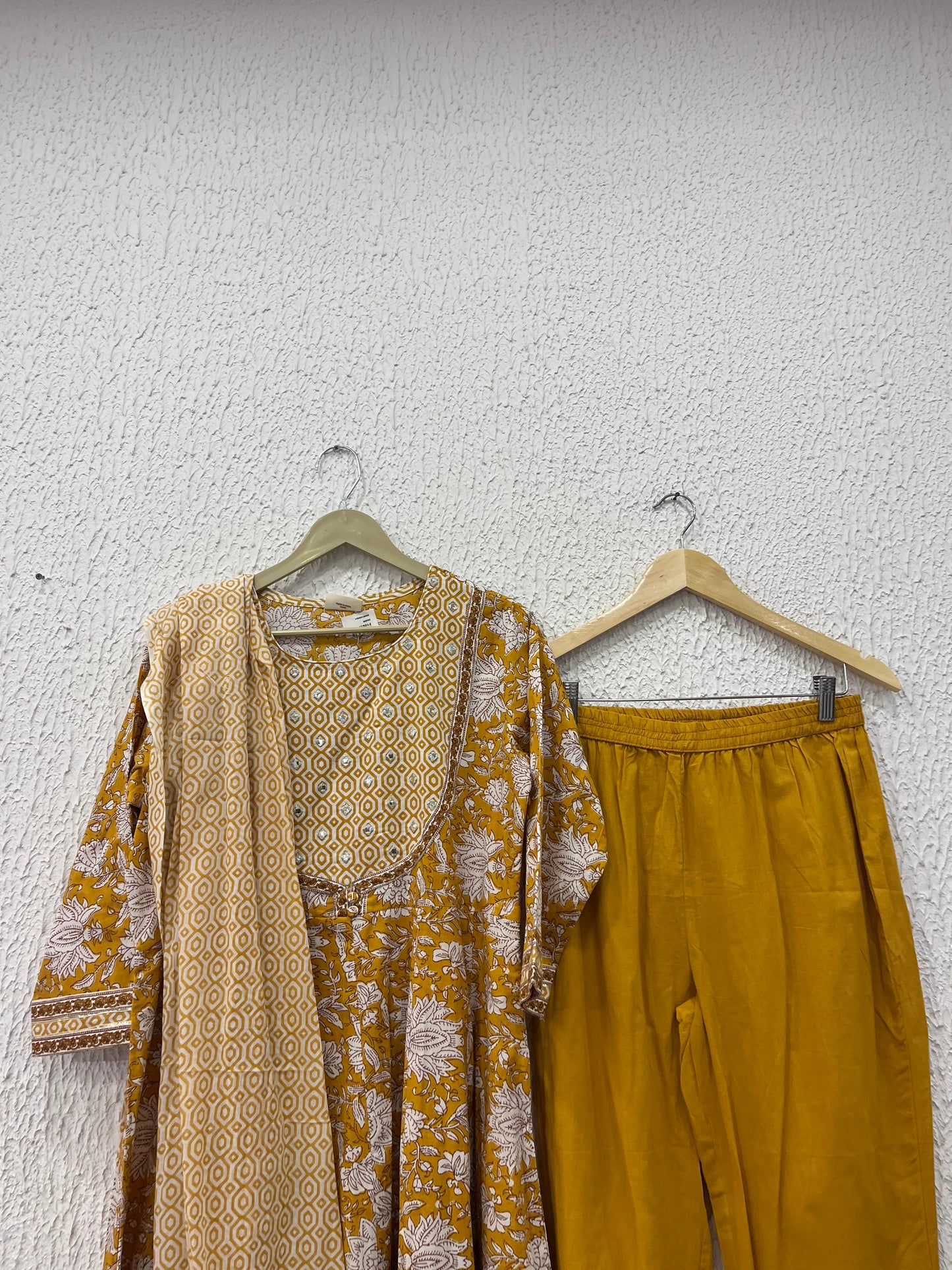 Yellow Print Anarkali with Printed Dupatta