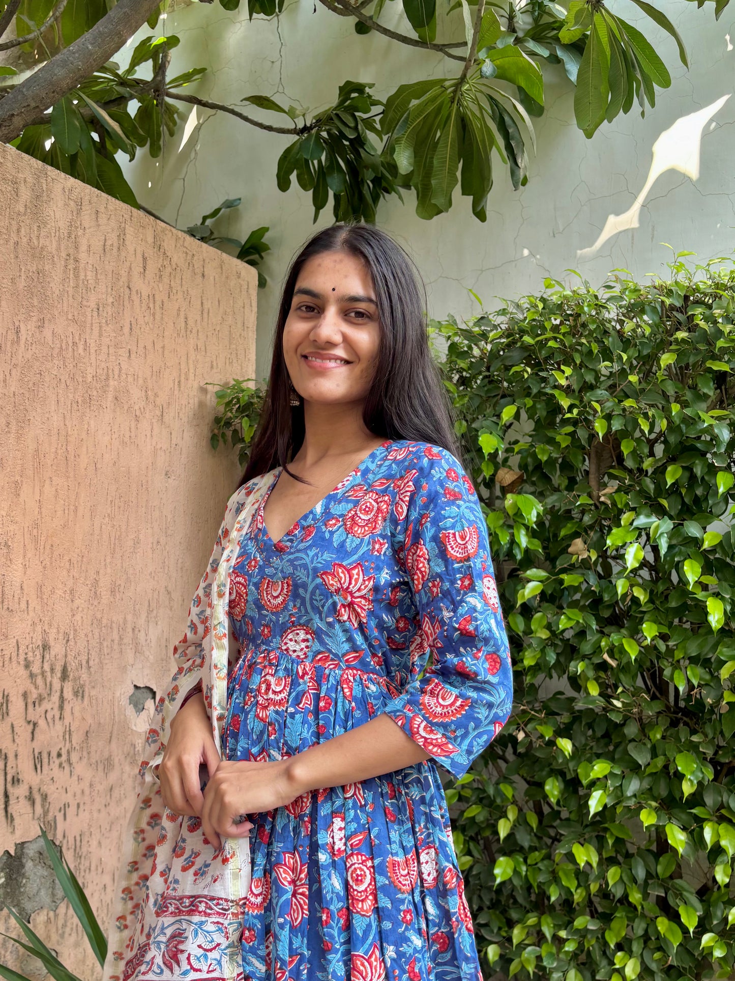 Floral Handblock Printed Cotton Anarkali