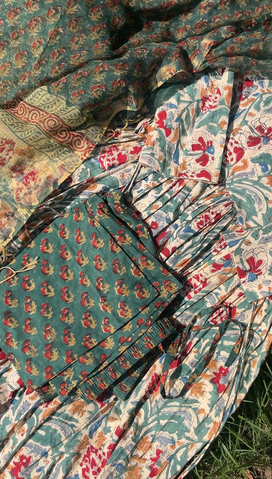 Green Handblock Printed Cotton Anarkali
