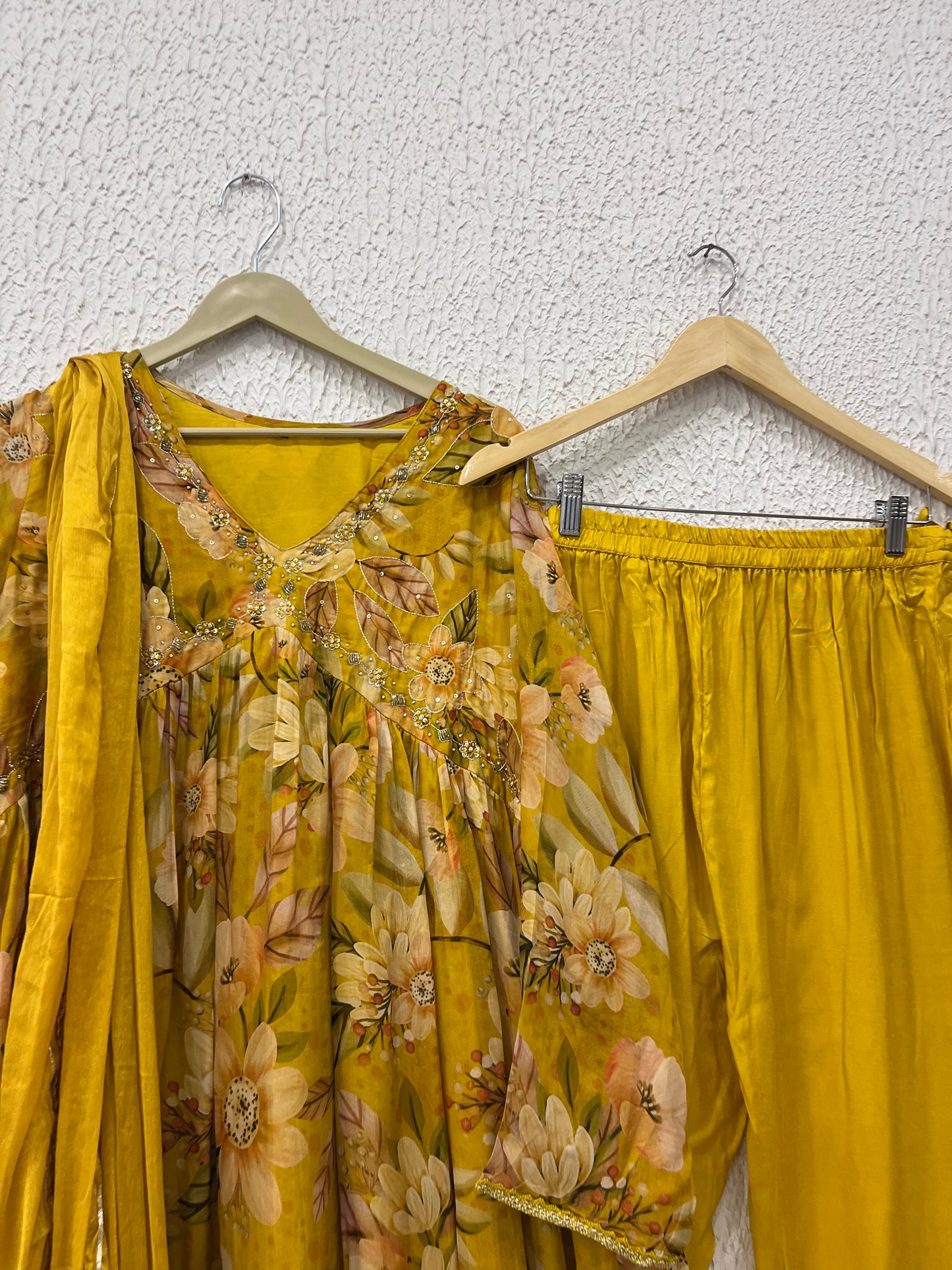 Mustard Chinon Alia Cut With Dupatta