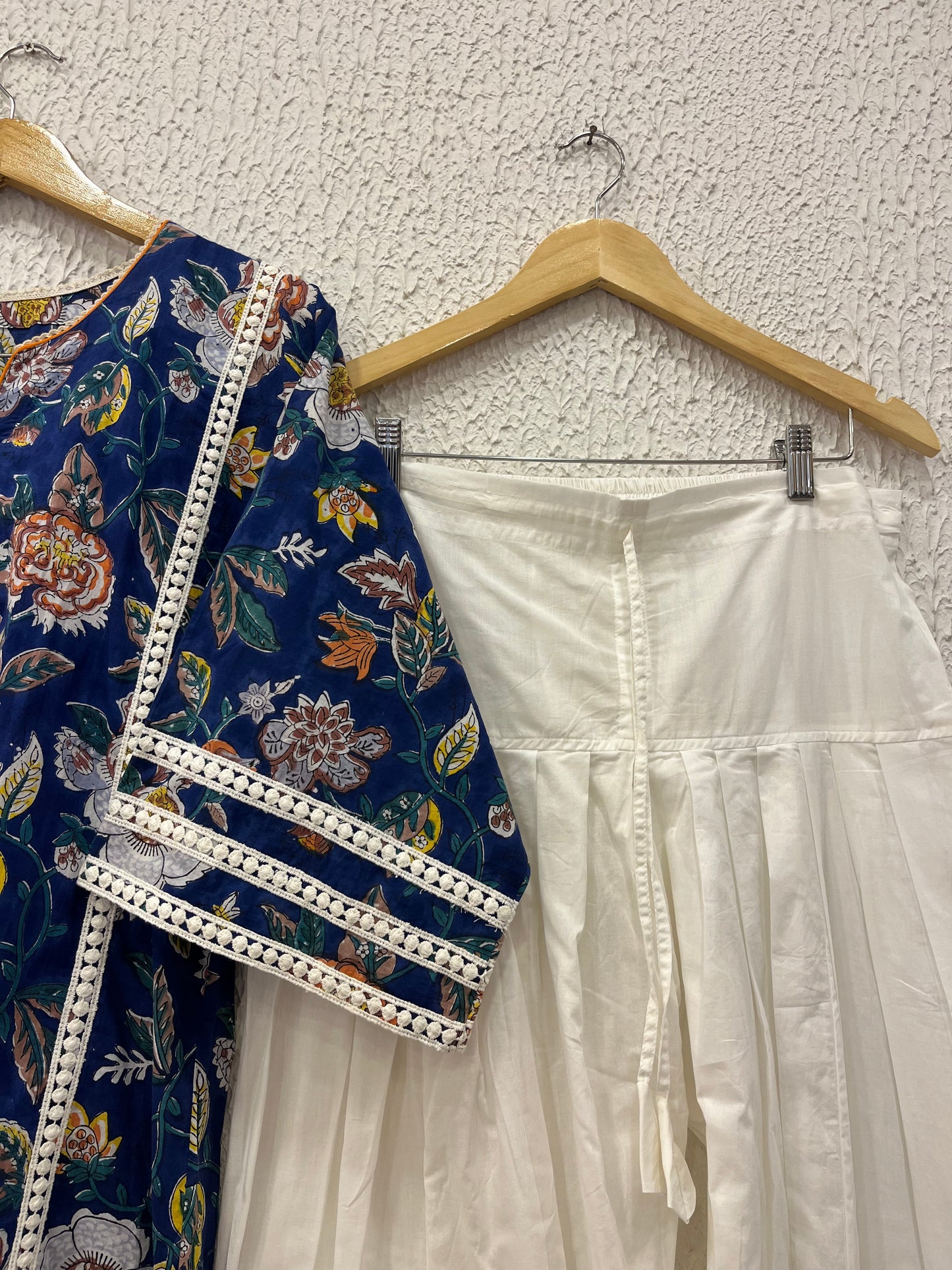 Pure hand block choga set kurta set with lace details