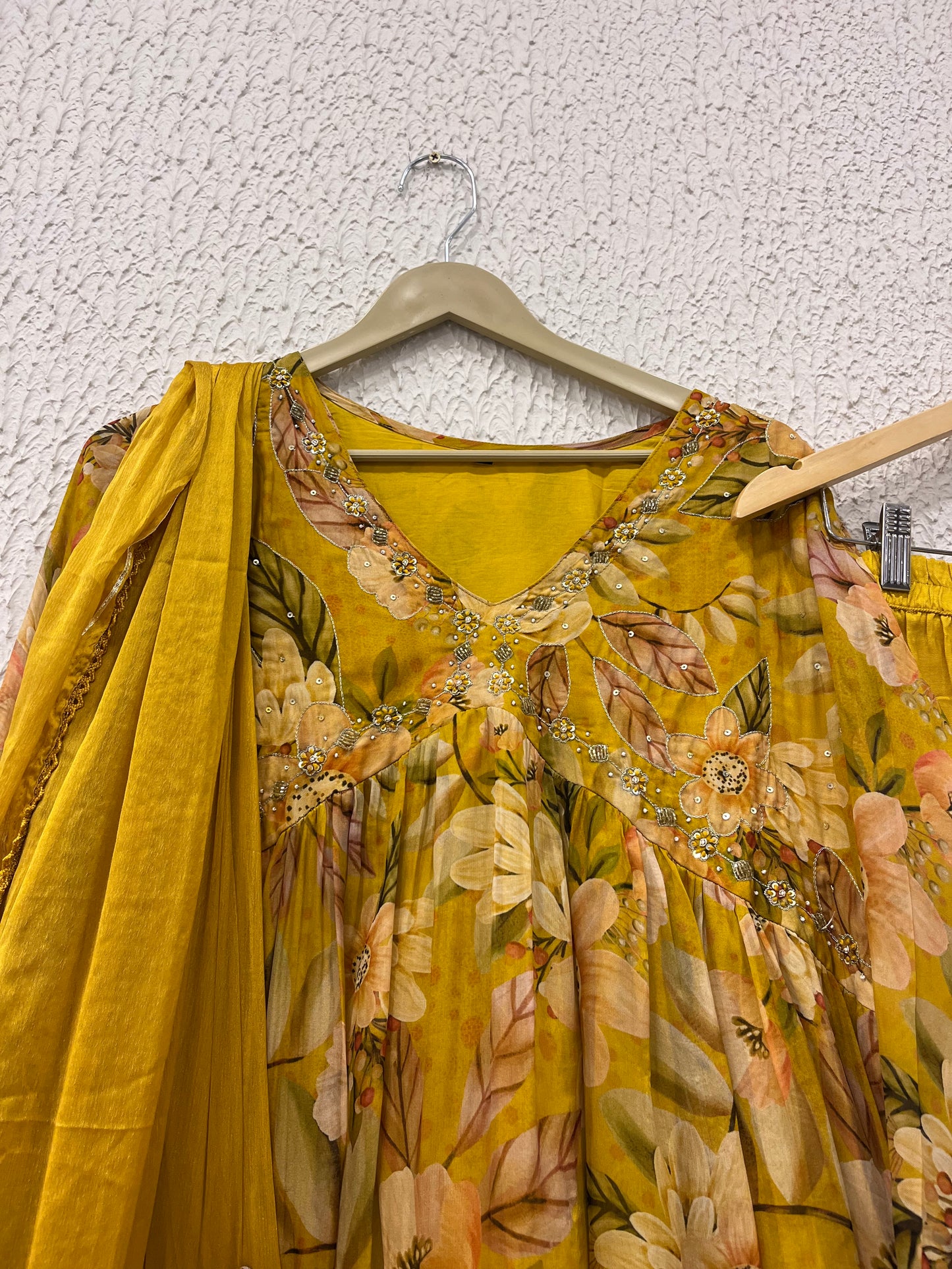 Mustard Chinon Alia Cut With Dupatta