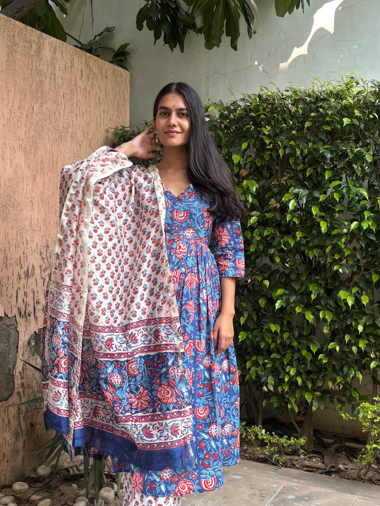 Floral Handblock Printed Cotton Anarkali