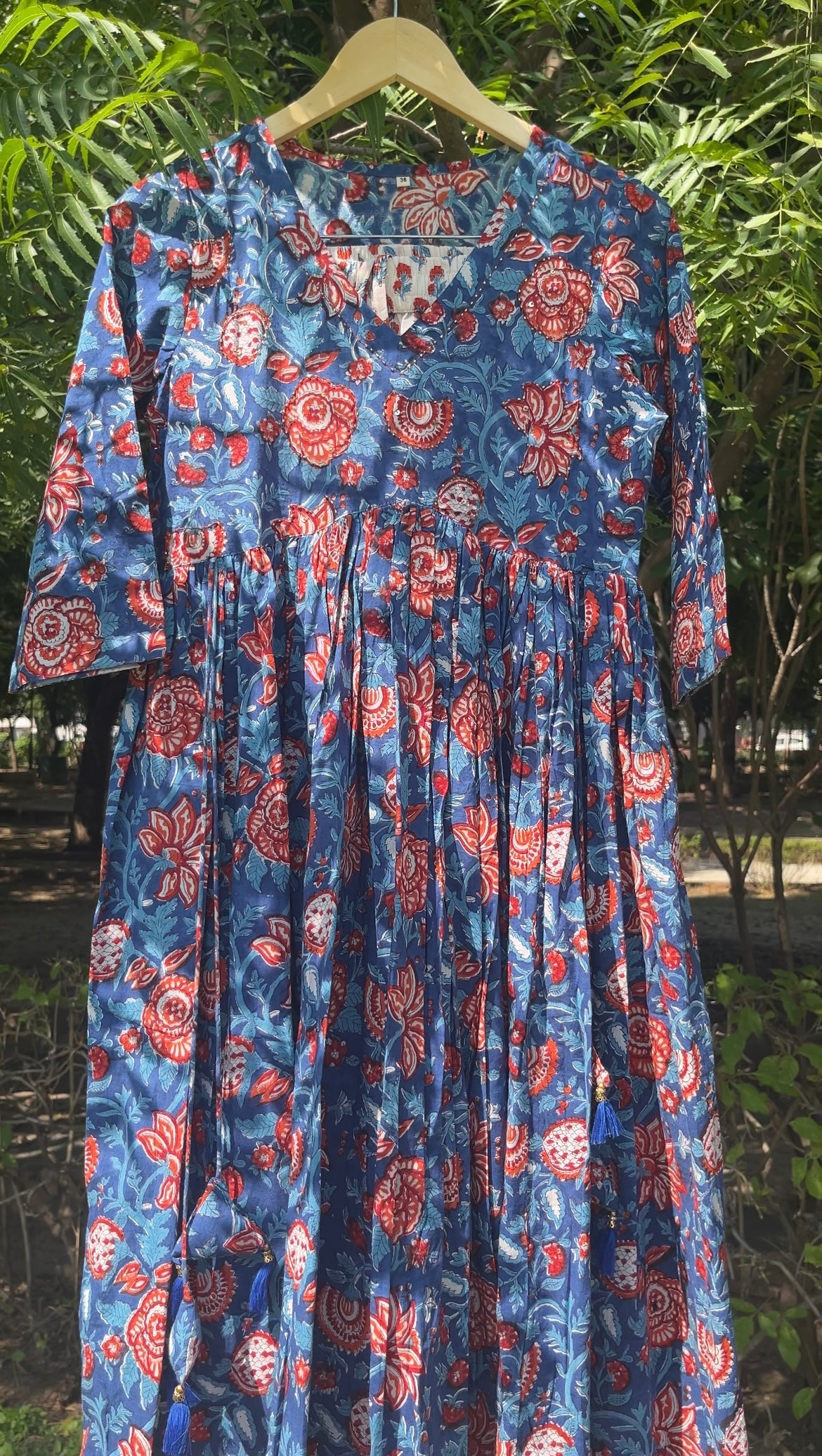 Floral Handblock Printed Cotton Anarkali
