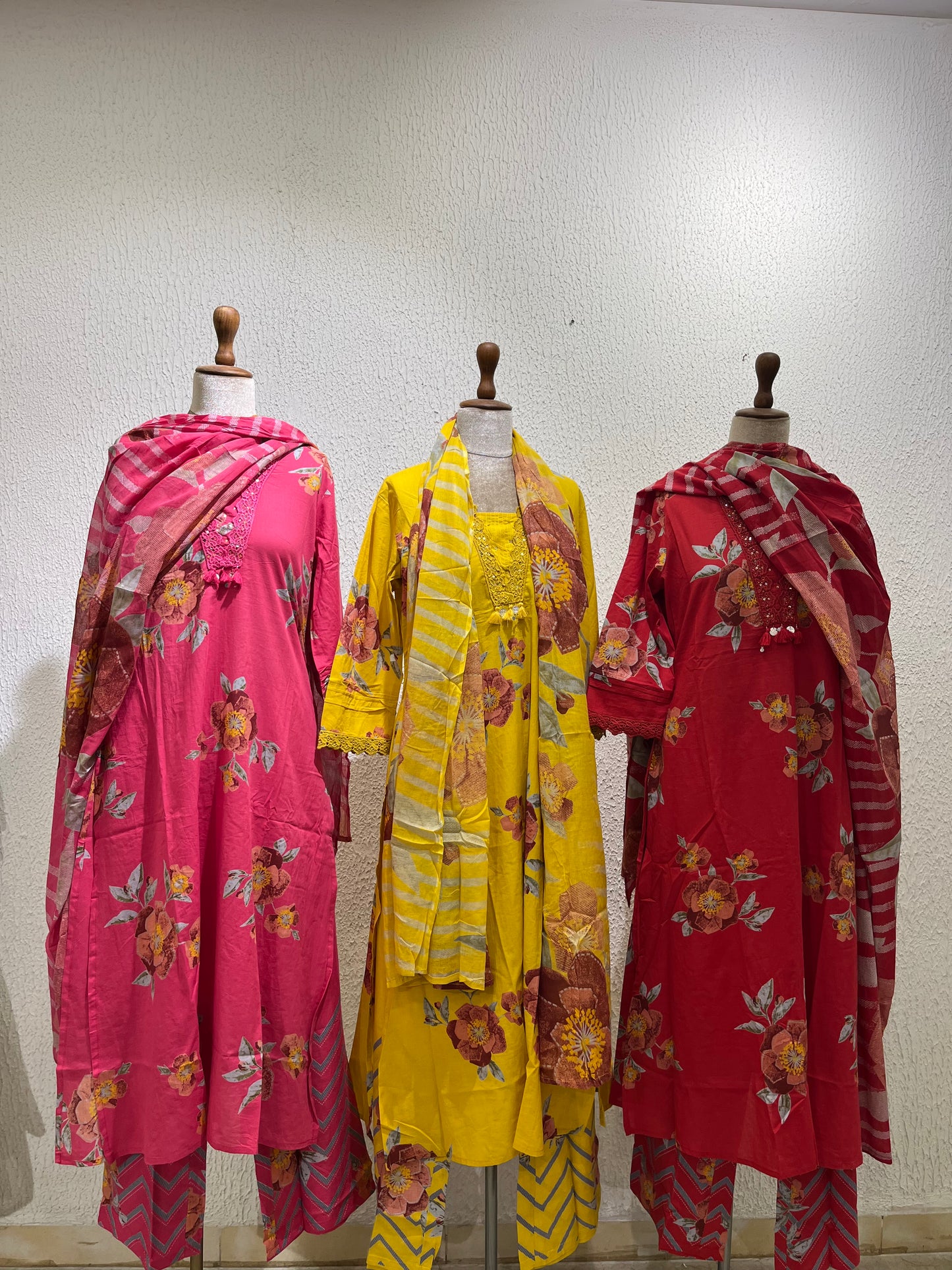 Floral Cotton Suit Set with Printed Dupatta