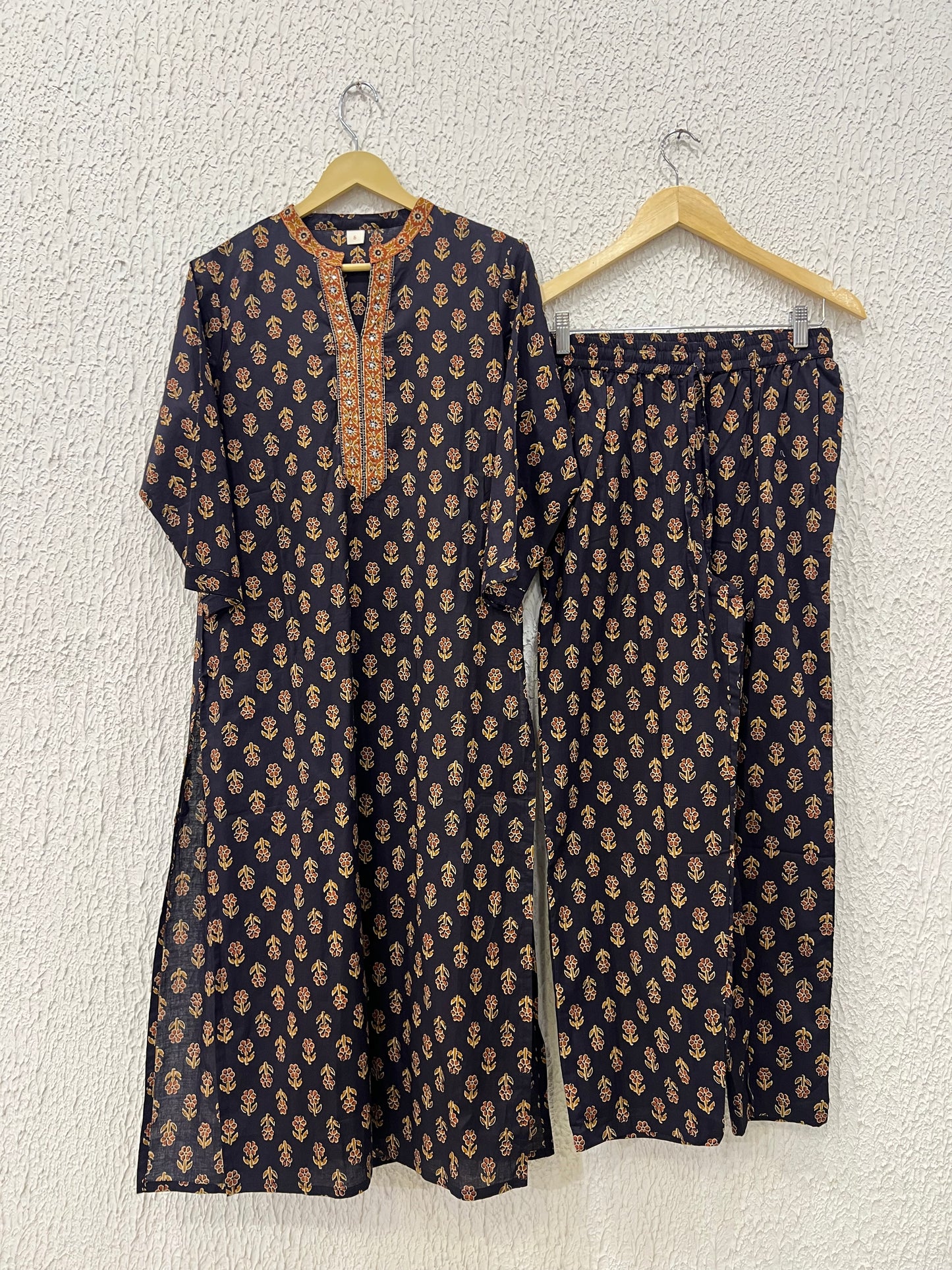Black Floral Cotton Kurta Set