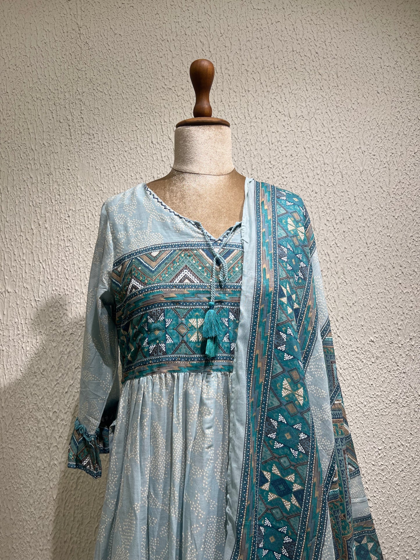 Blue Print Mul Cotton Anarkali Suit Set