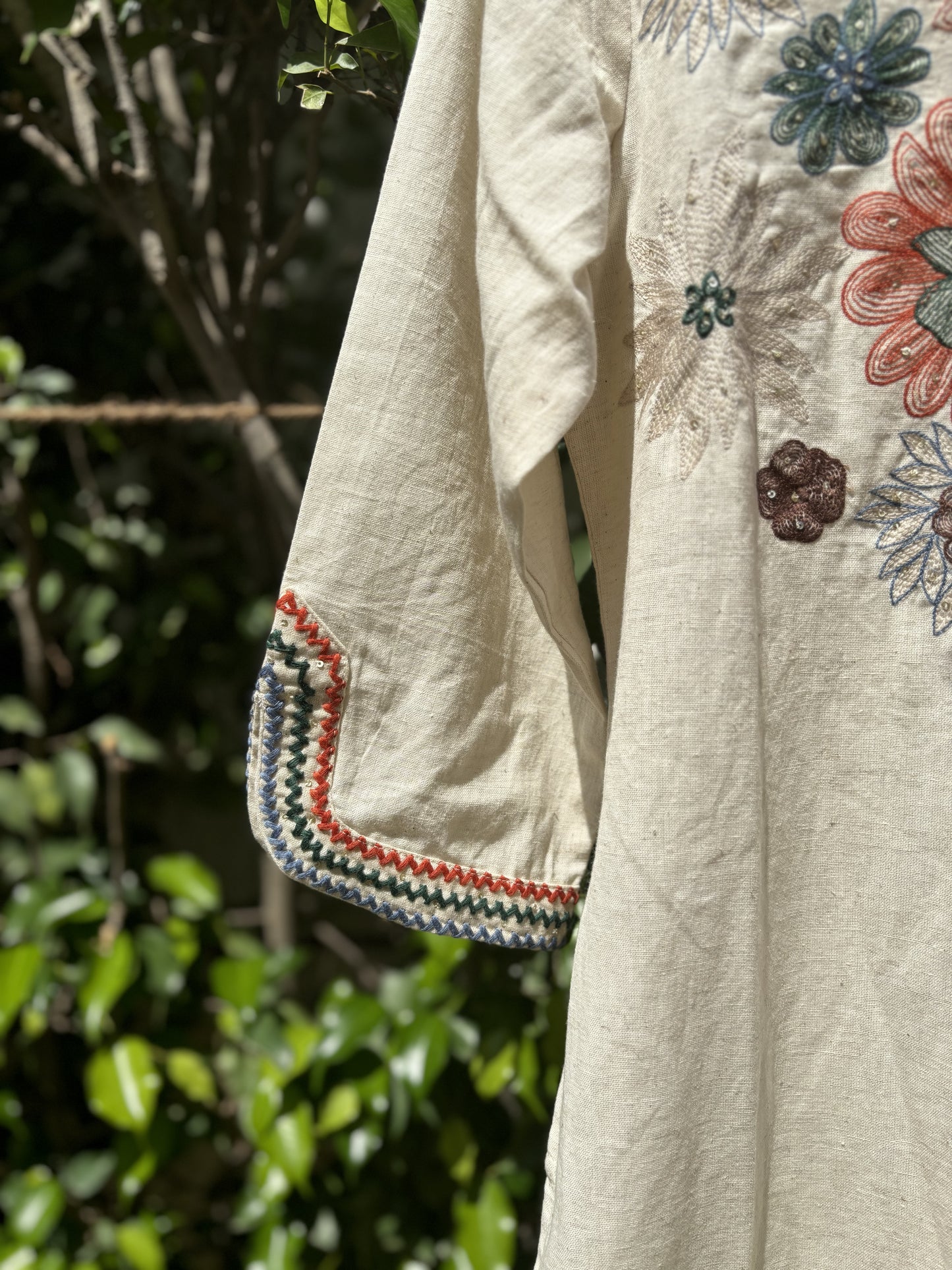 Cream Embroidered Kurta Pant Set