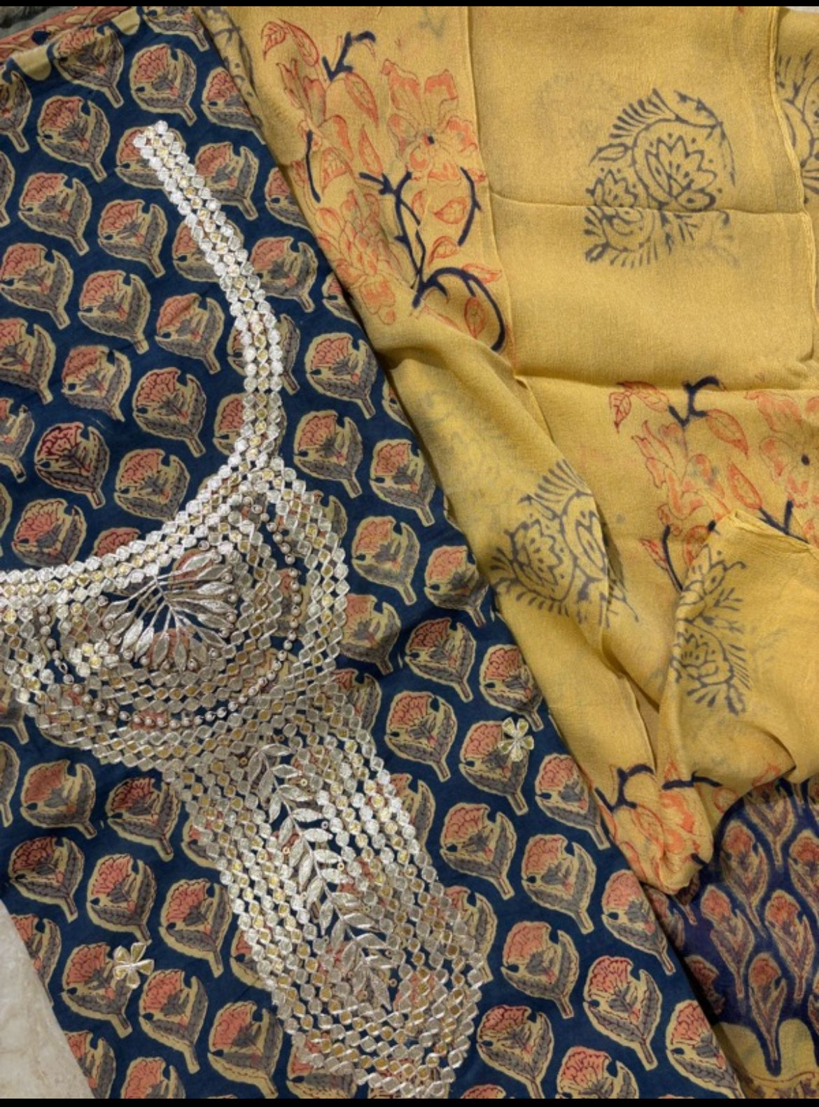 Premium Embroidered Cotton Block Printed Unstitched Suit Set