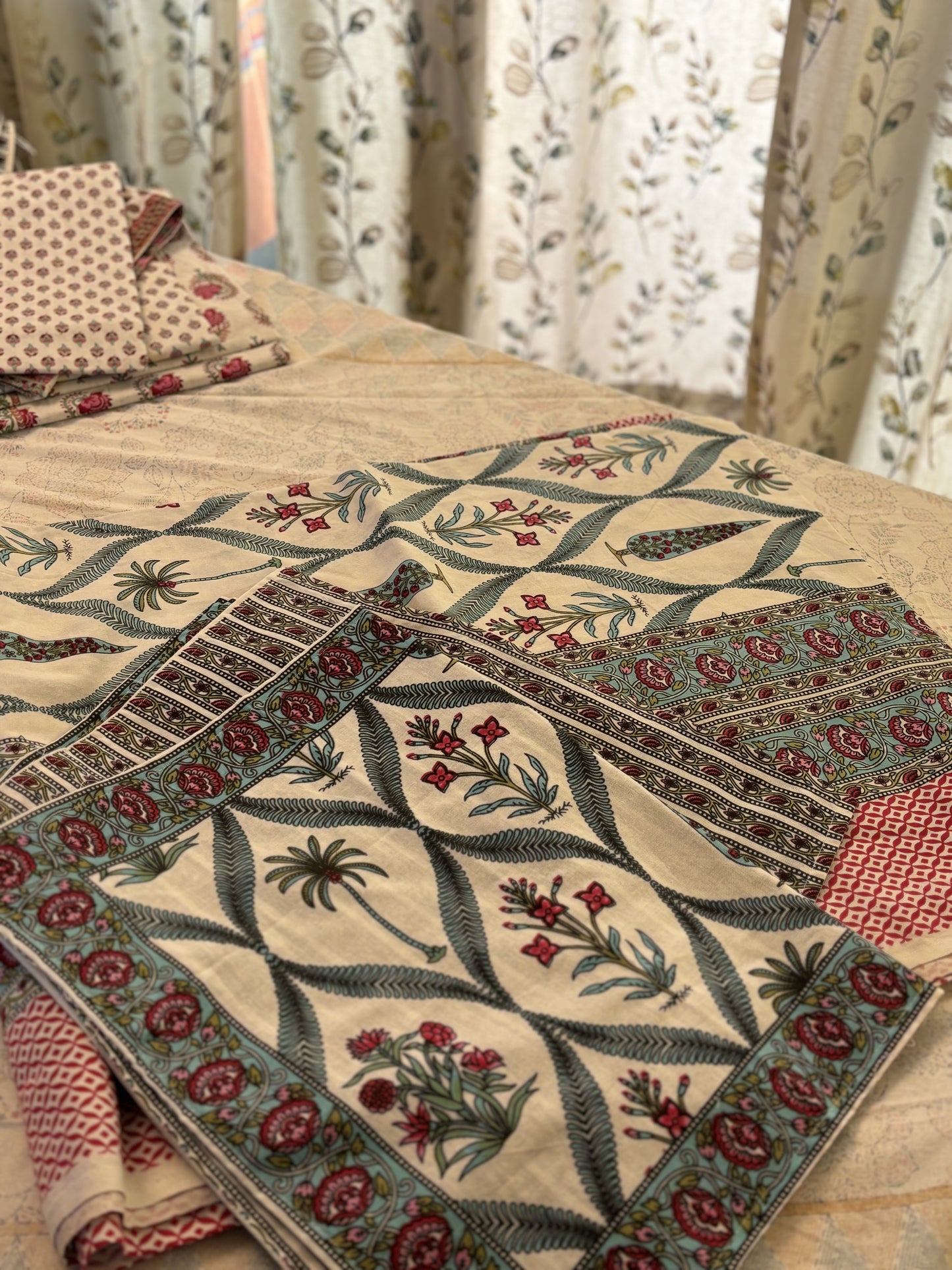 Pure Cotton Bagh Print Bedsheet (Blue)