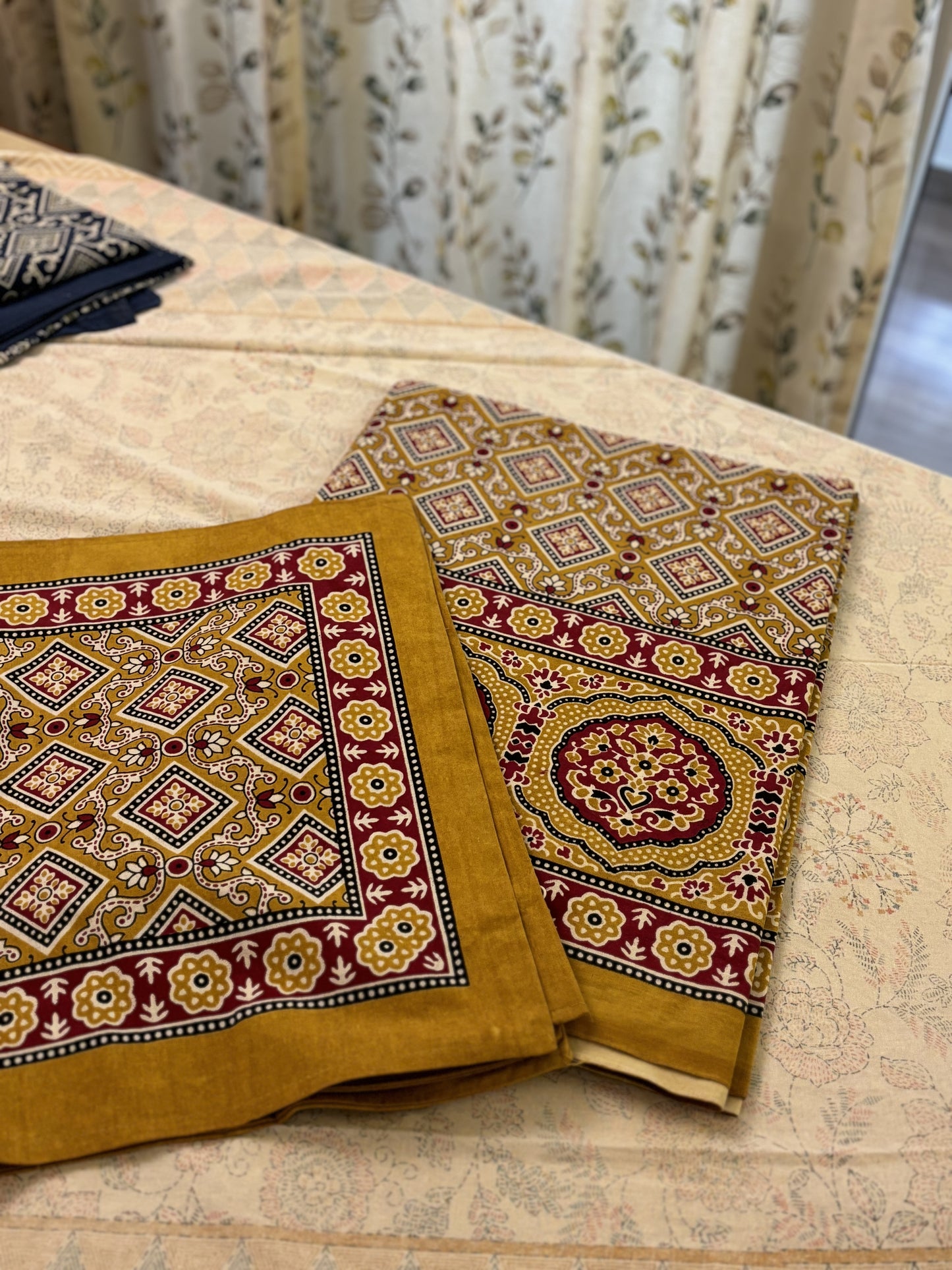 Mustard Traditional Print Cotton Bedsheet Set