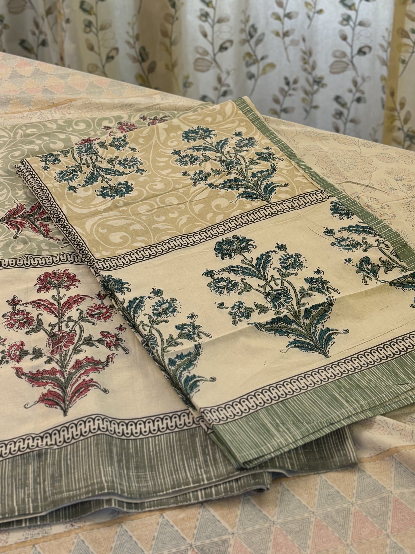 Rosa Butah Block Print Pure Cotton Single Bed Sheet