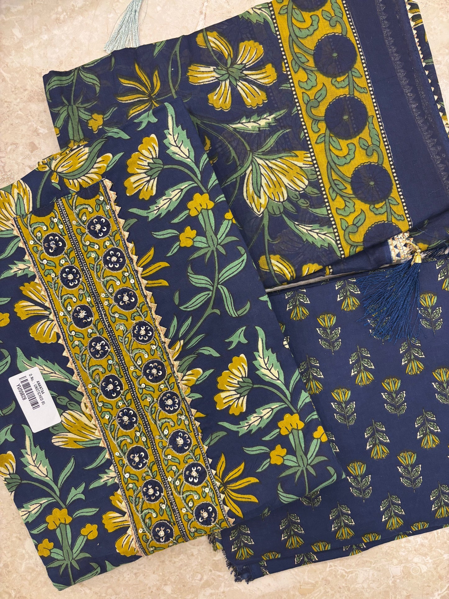 Embroidered Cotton Block Printed Unstitched Suit Set