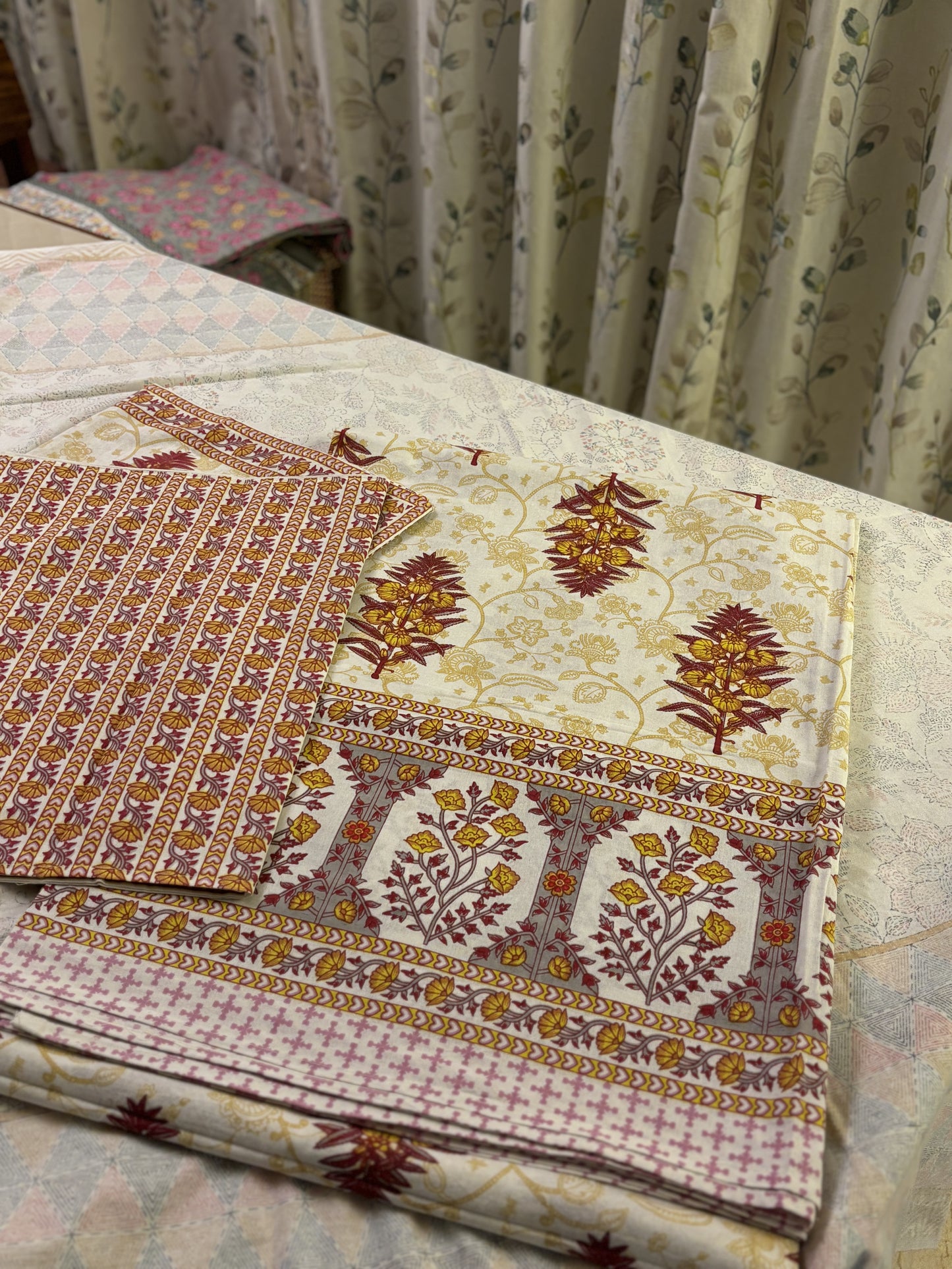 Floral Block Print Cotton Bedsheet Set