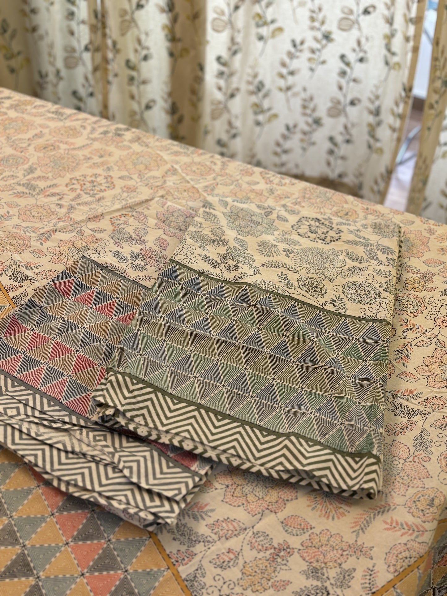 Kantha Stitch Block Print Pure Cotton Single Bed Sheet