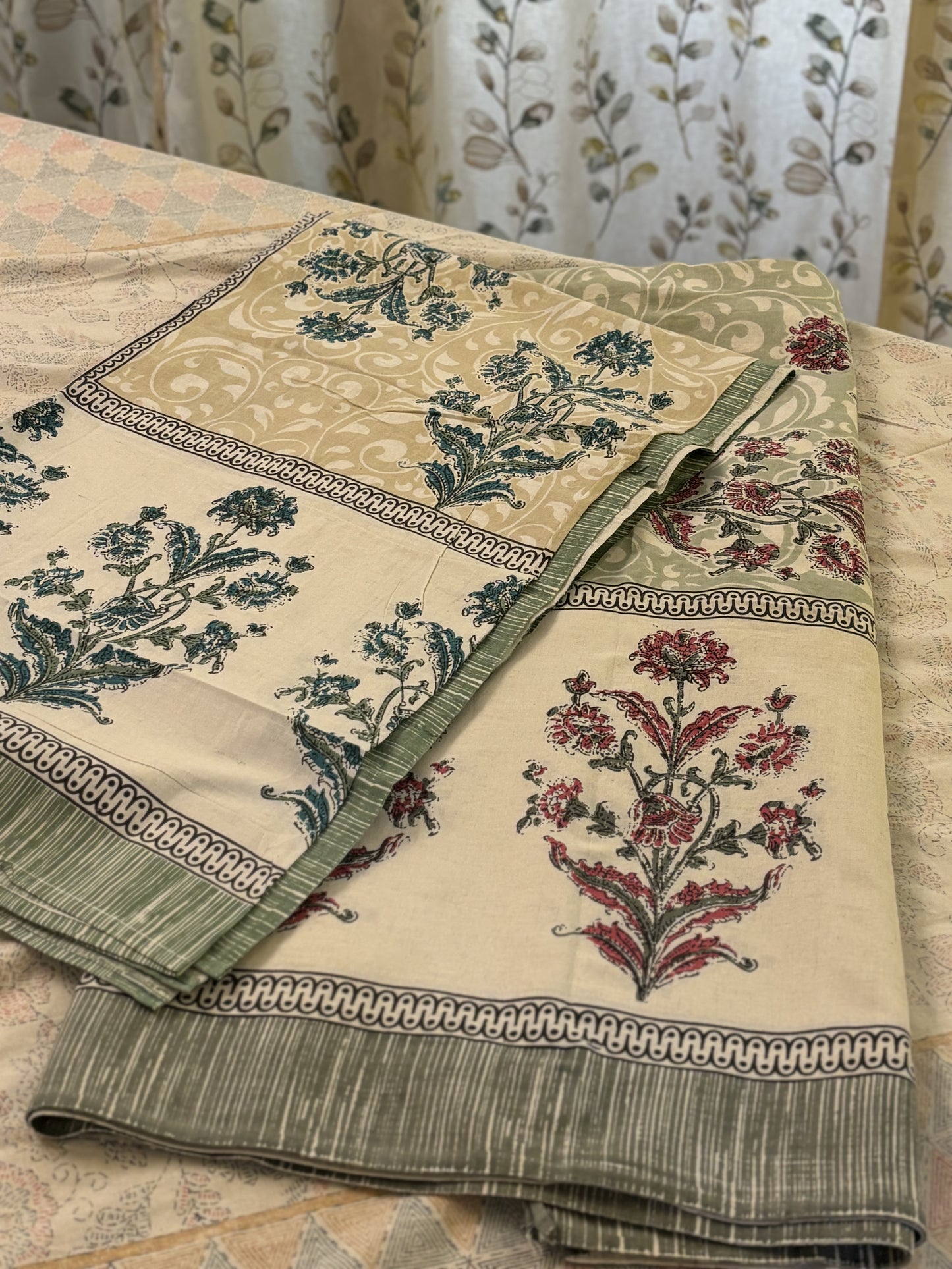 Rosa Butah Block Print Pure Cotton Single Bed Sheet