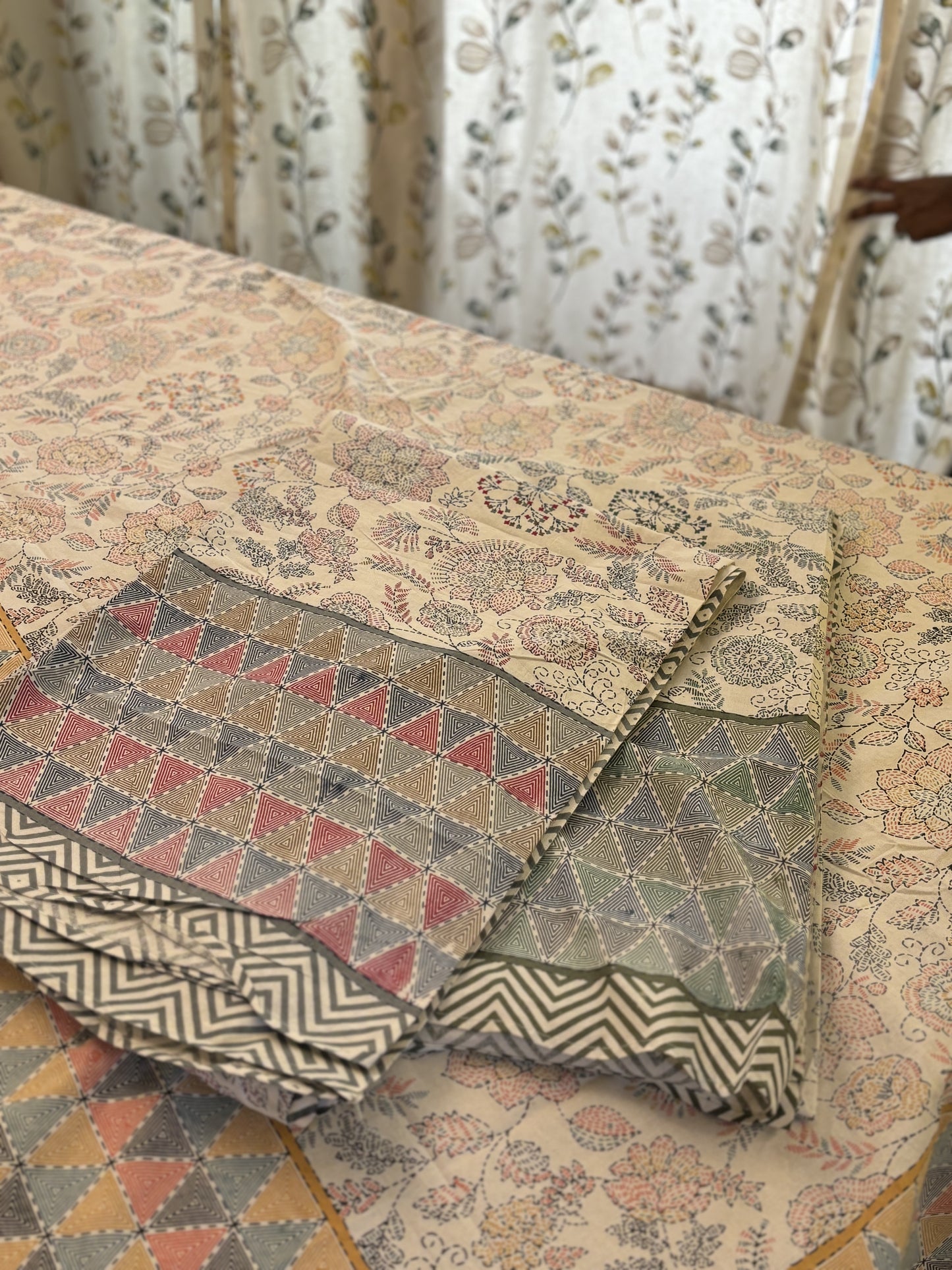 Kantha Stitch Block Print Pure Cotton Single Bed Sheet