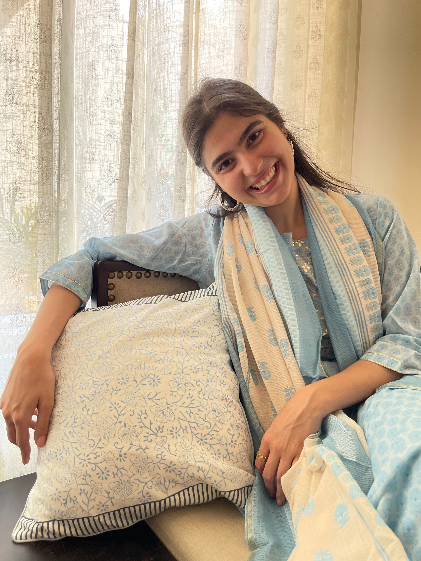 Cotton Slub Hand Block Printed Cushion Cover