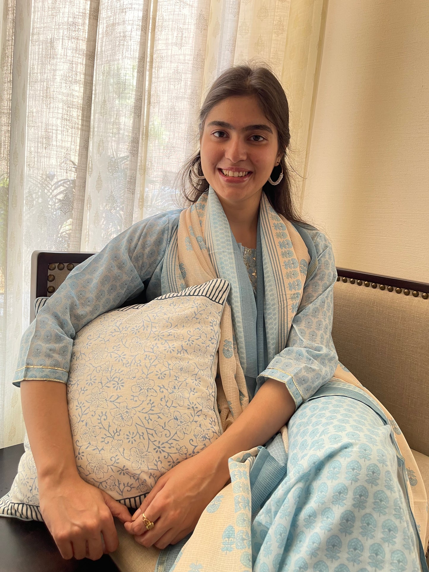 Cotton Slub Hand Block Printed Cushion Cover