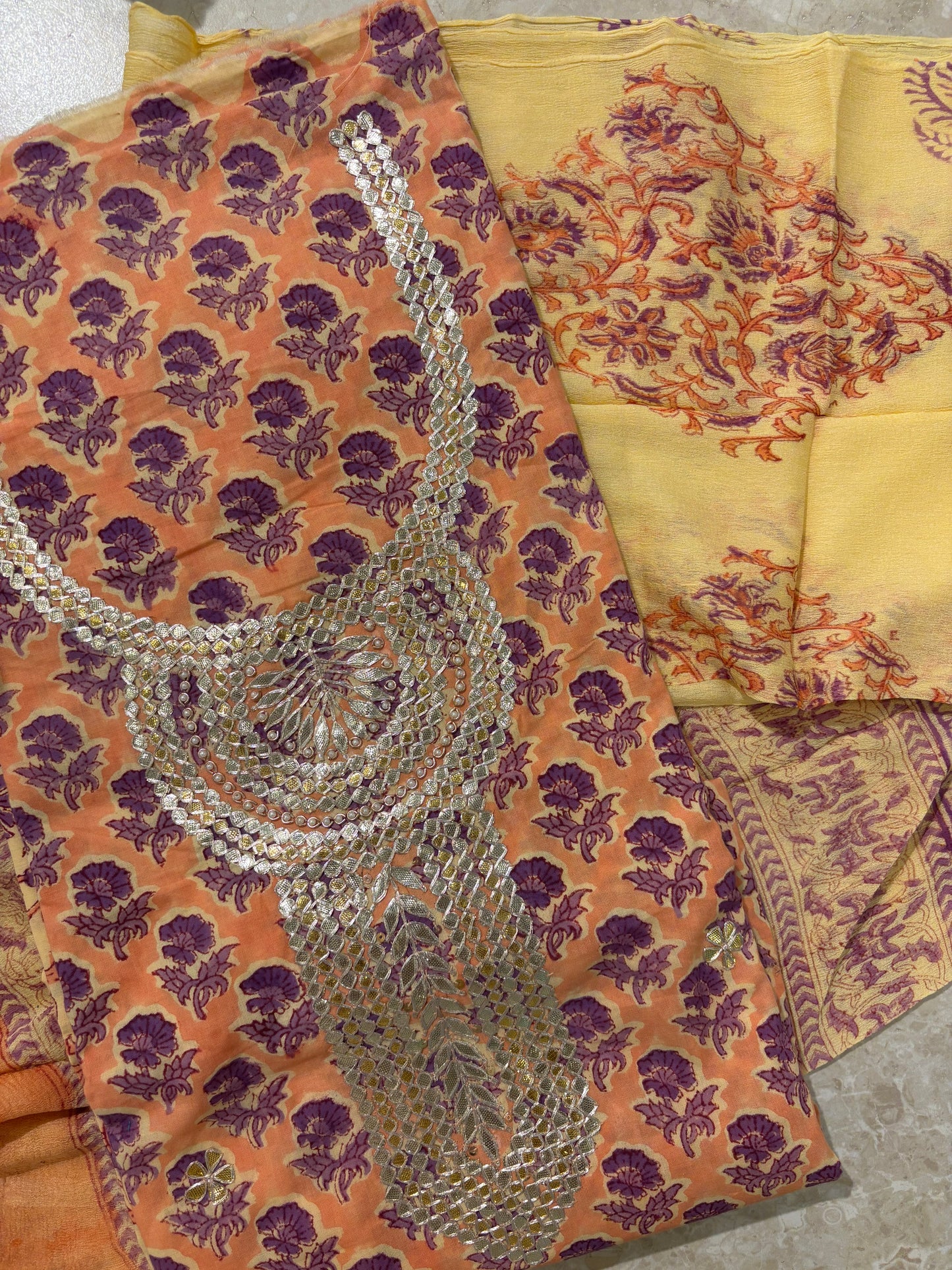 Premium Embroidered Cotton Block Printed Unstitched Suit Set