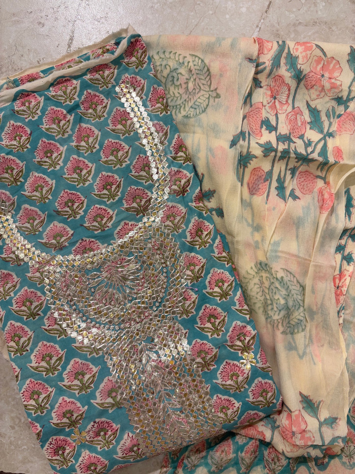Premium Embroidered Cotton Block Printed Unstitched Suit Set