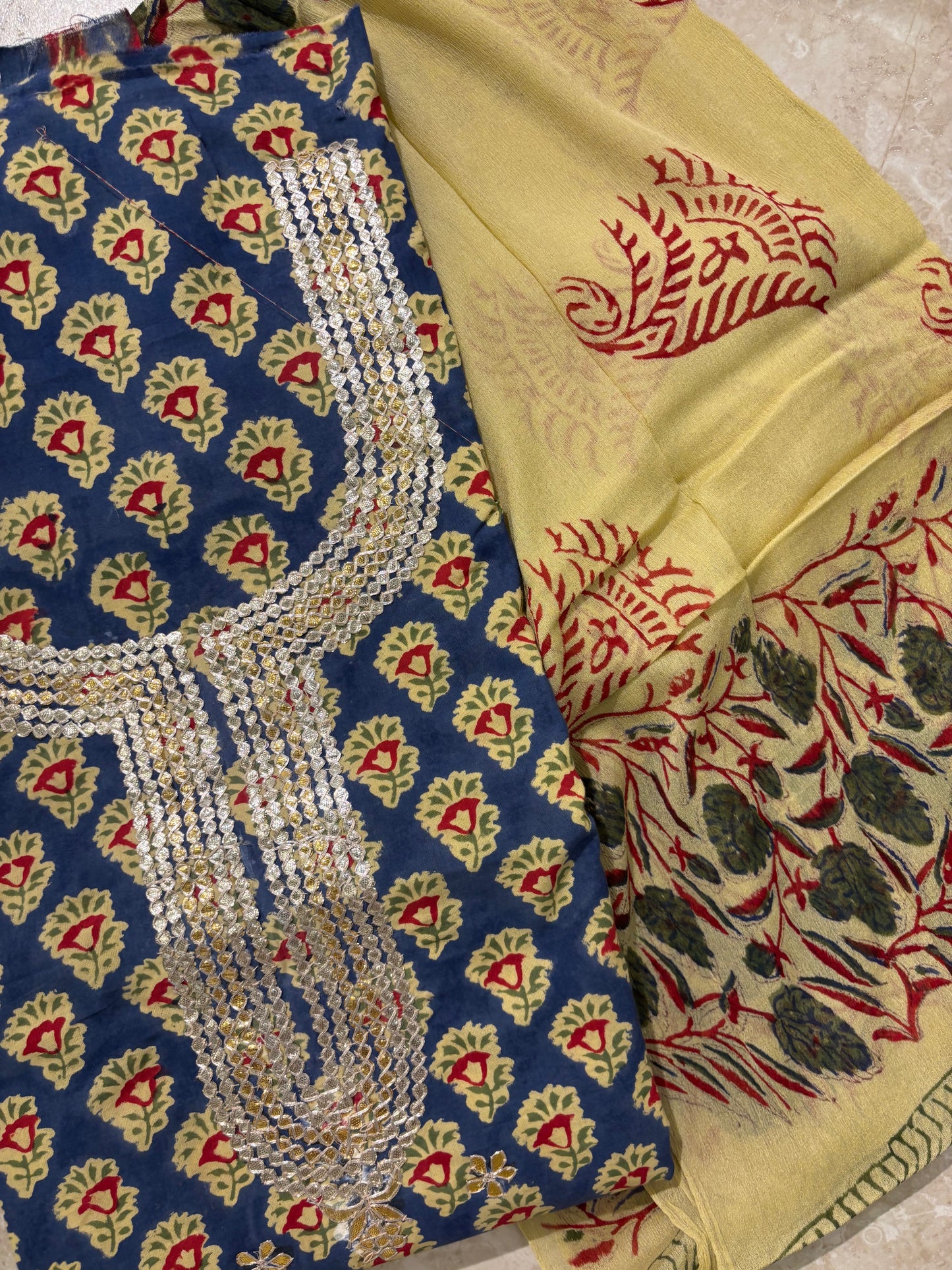 Premium Embroidered Cotton Block Printed Unstitched Suit Set