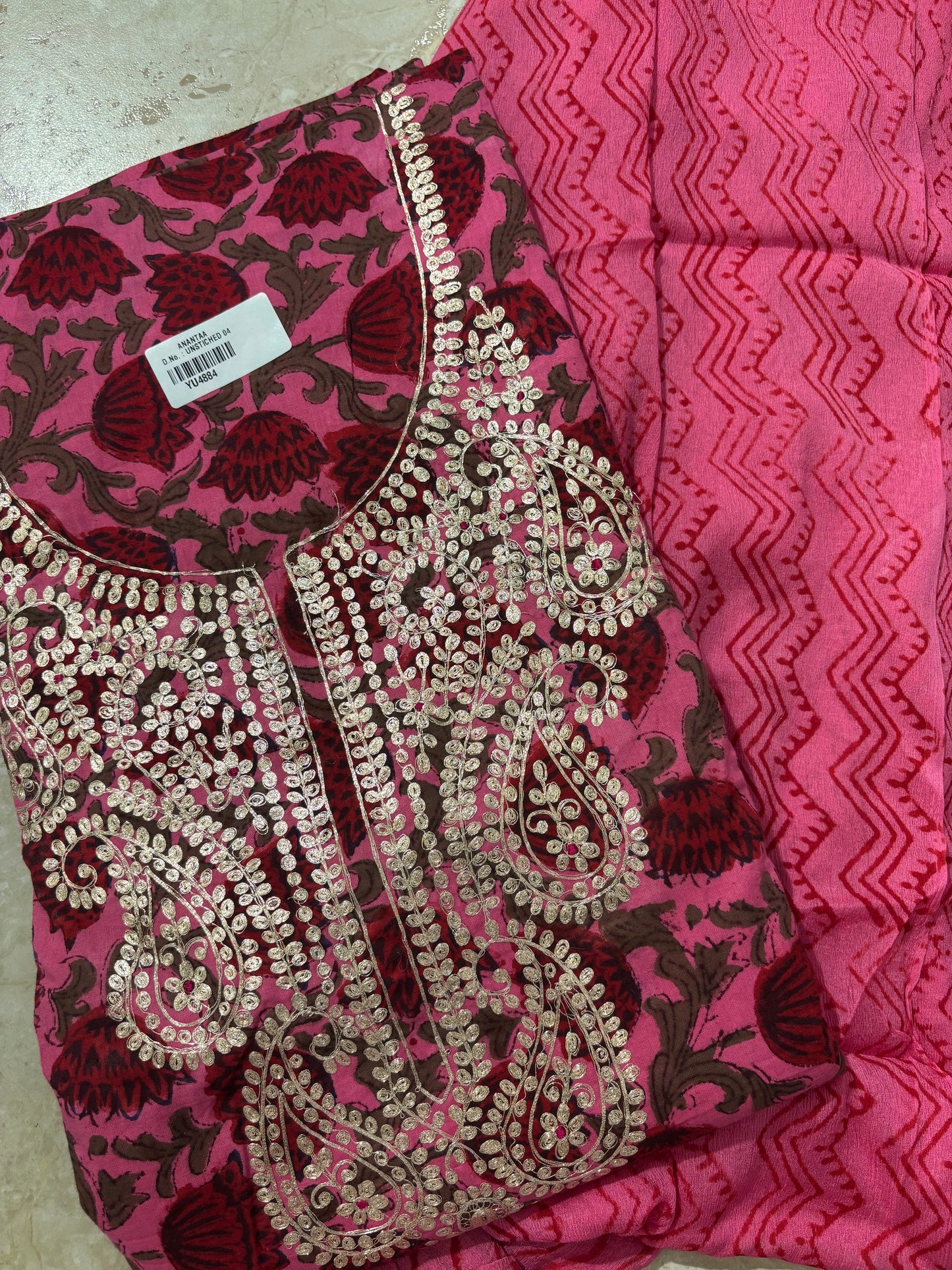 Gota Patti Cotton Block Printed Unstitched Suit Set