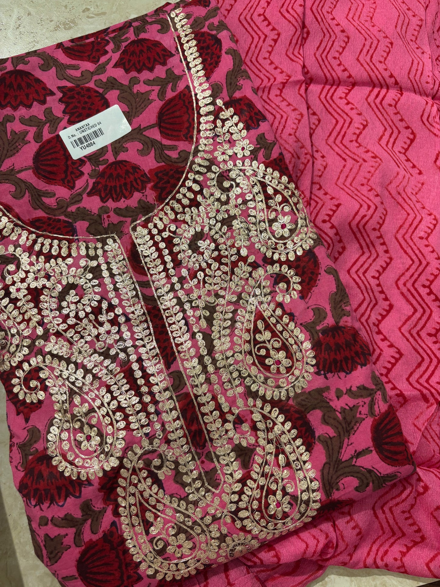 Gota Patti Cotton Block Printed Unstitched Suit Set