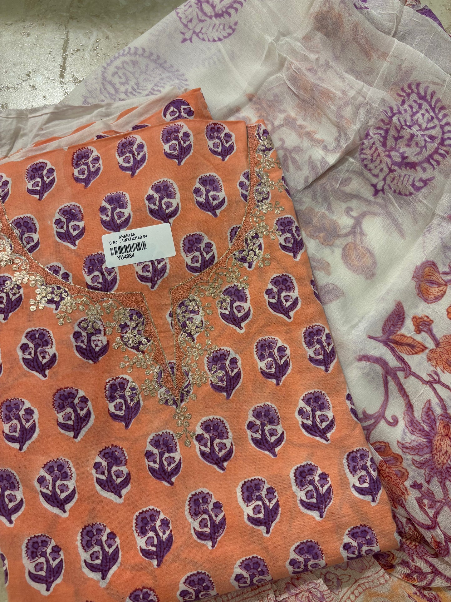 Gota Patti Cotton Block Printed Unstitched Suit Set