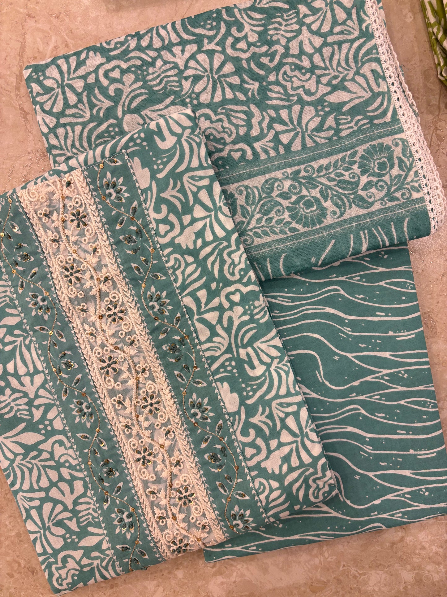 Embroidered Cotton Block Printed Unstitched Suit Set