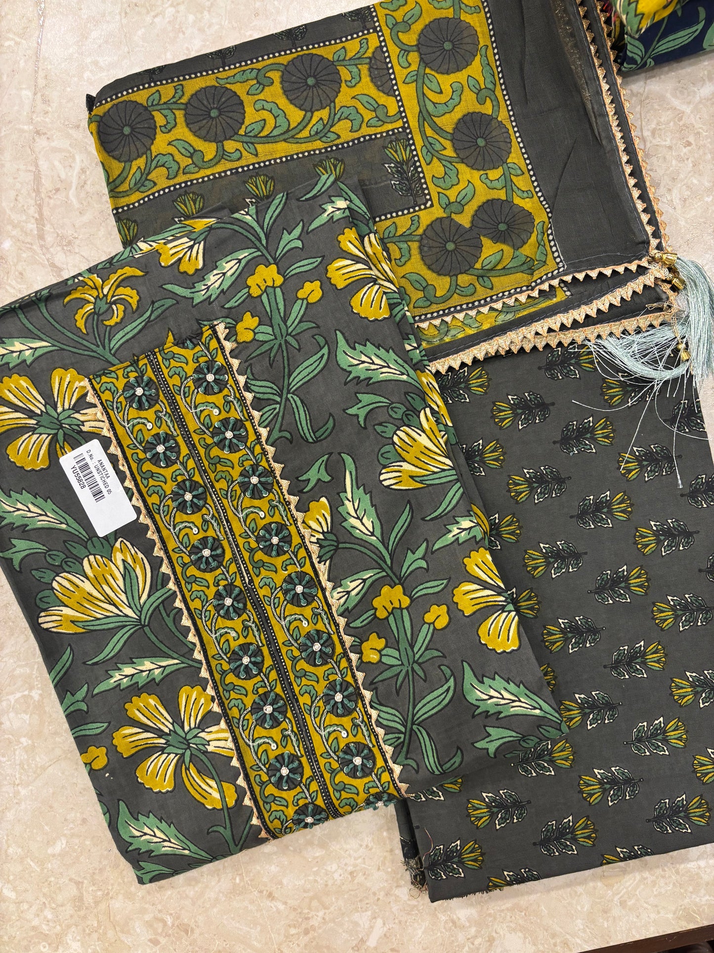 Embroidered Cotton Block Printed Unstitched Suit Set