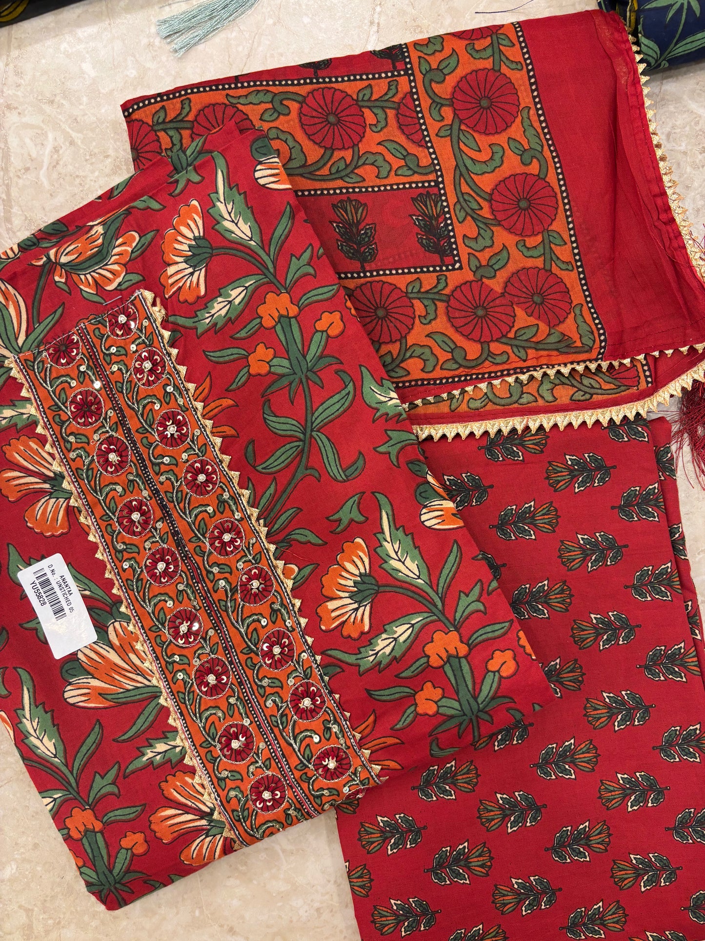 Embroidered Cotton Block Printed Unstitched Suit Set