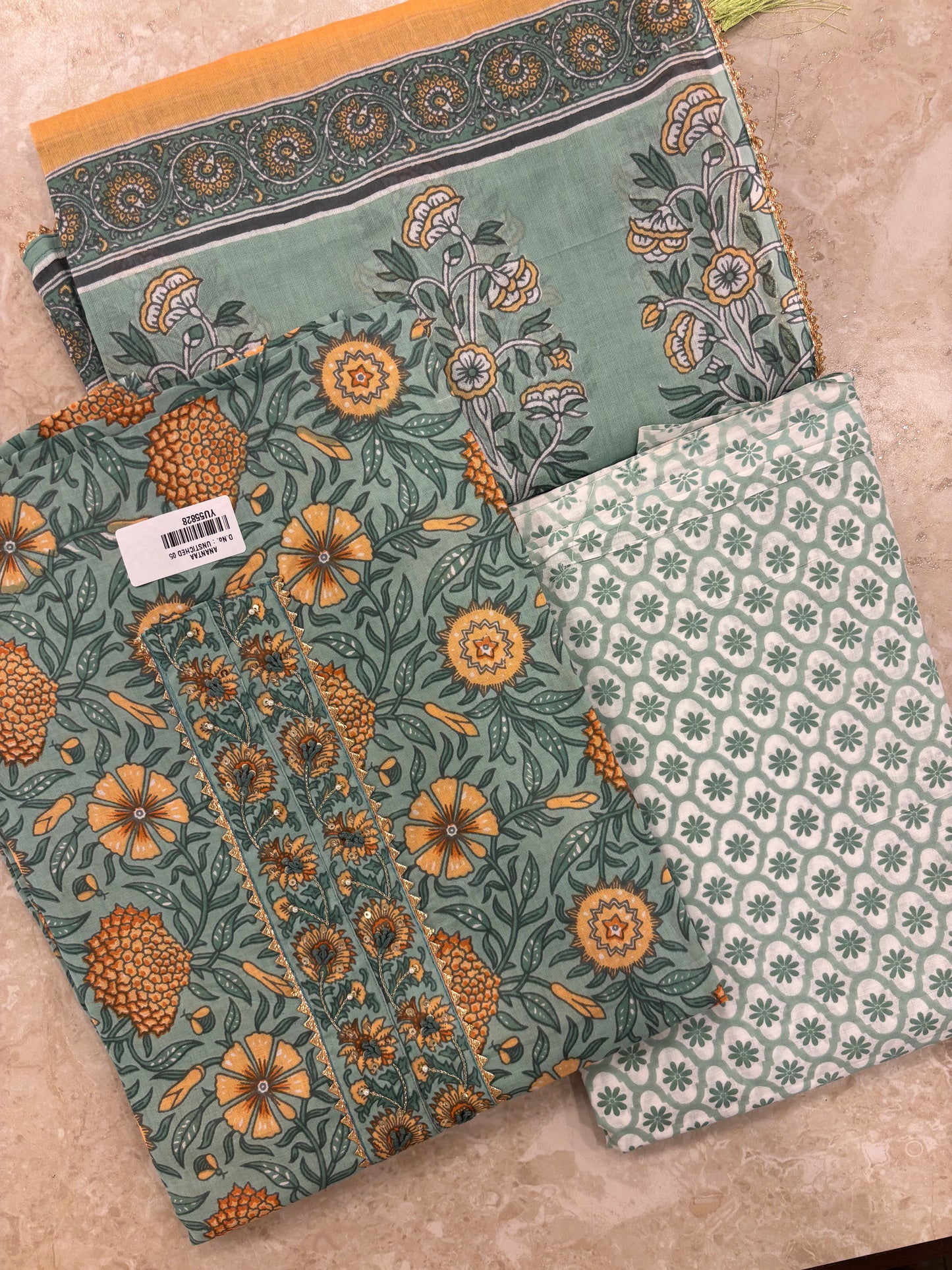 Embroidered Cotton Block Printed Unstitched Suit Set