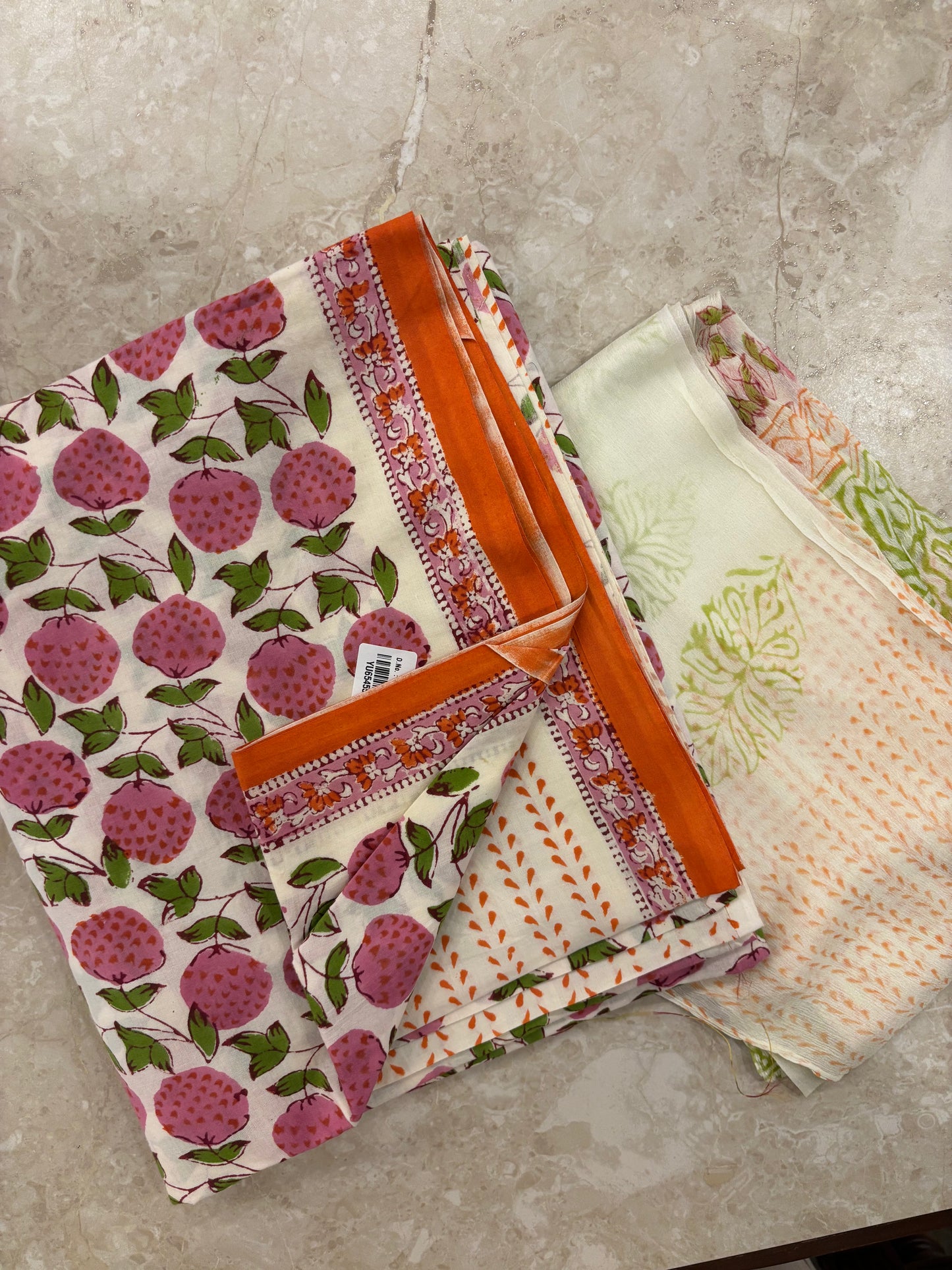 Cotton Block Printed Chiffon Dupatta Unstitched Suit Set