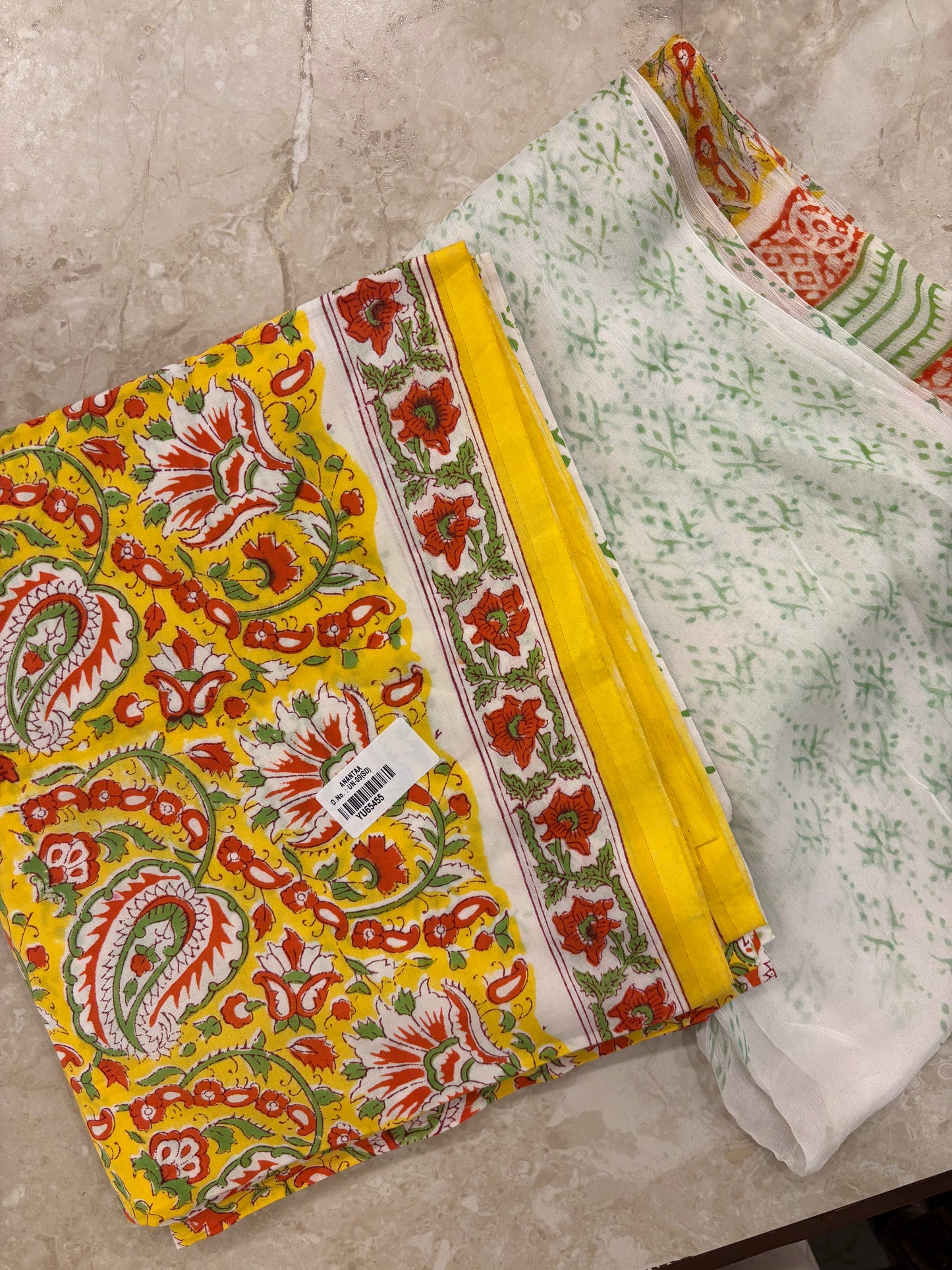 Cotton Block Printed Chiffon Dupatta Unstitched Suit Set