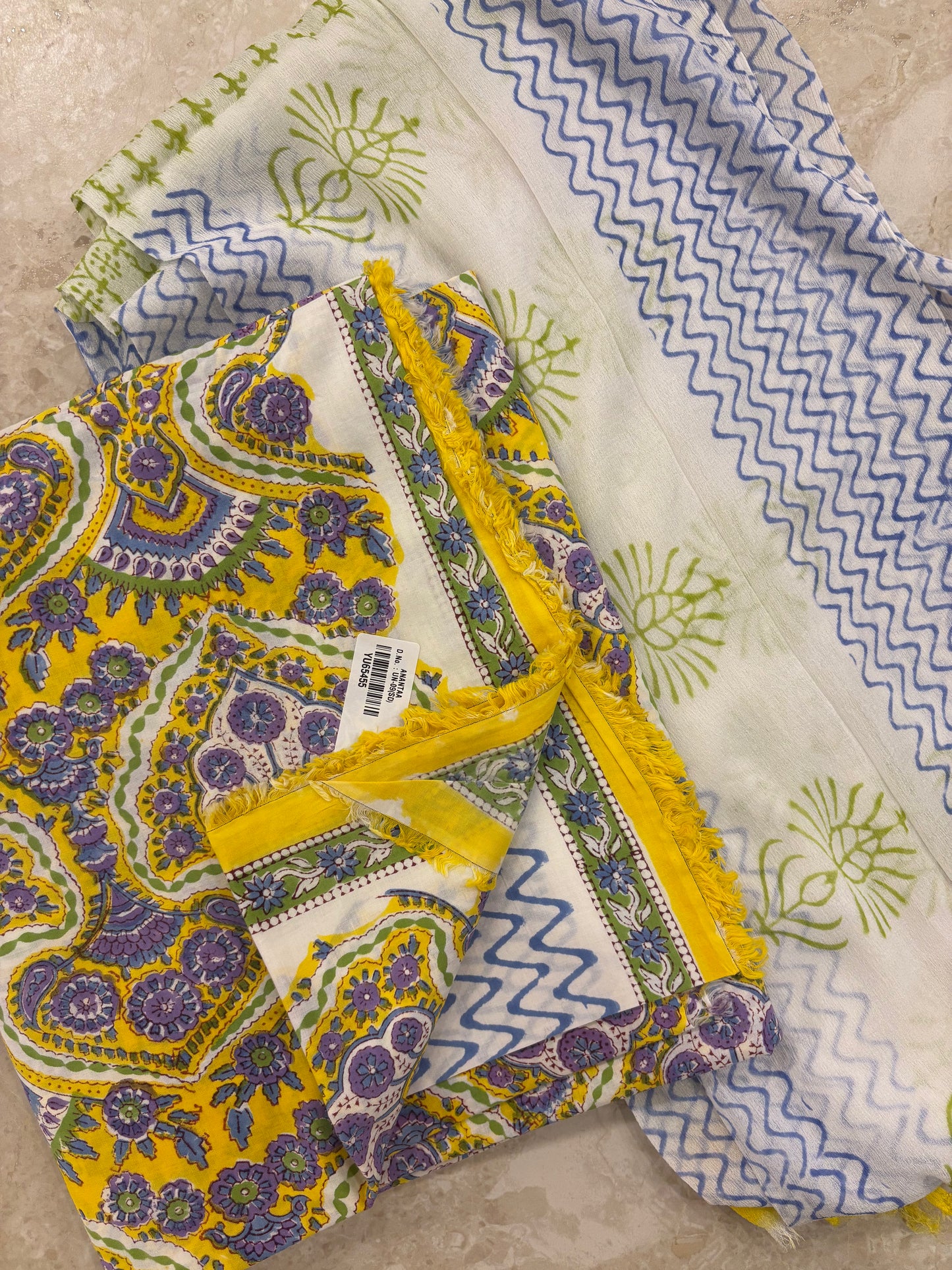 Cotton Block Printed Chiffon Dupatta Unstitched Suit Set