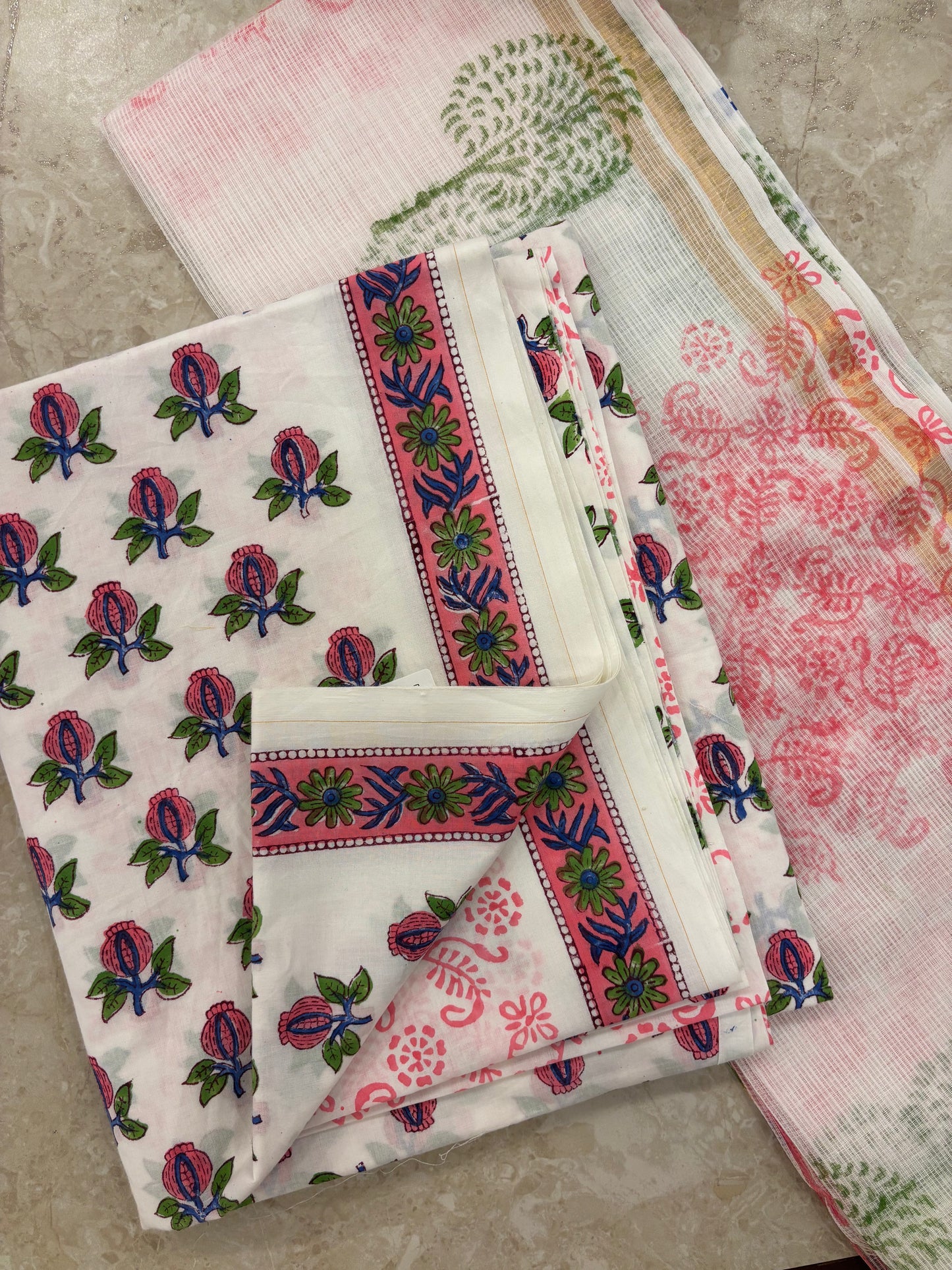 Kota Doriya Dupatta Cotton Block Printed Unstitched Suit Set