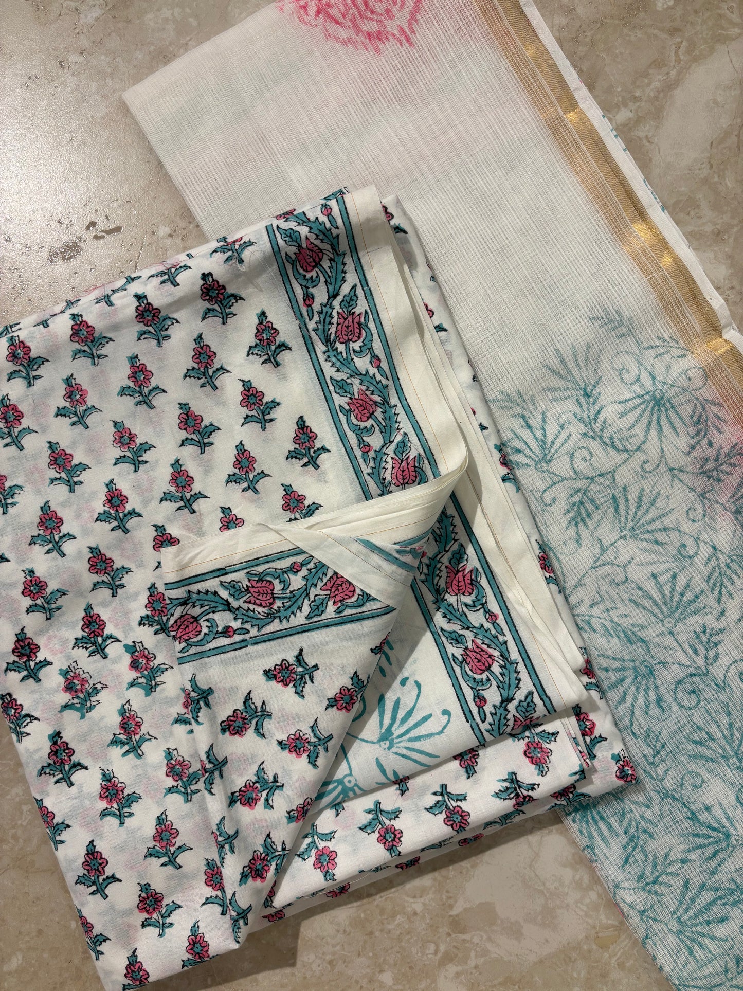 Kota Doriya Dupatta Cotton Block Printed Unstitched Suit Set