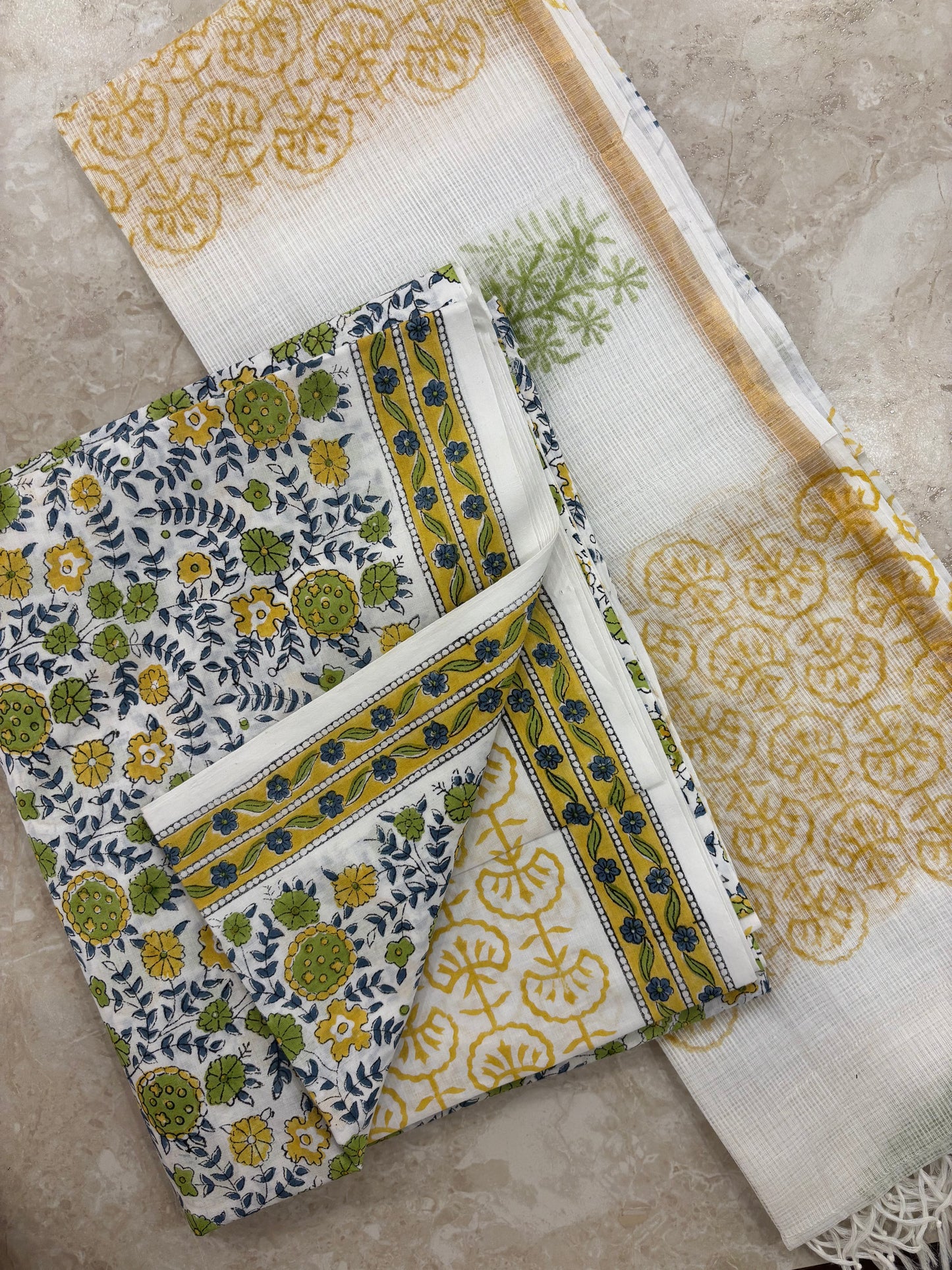 Kota Doriya Dupatta Cotton Block Printed Unstitched Suit Set