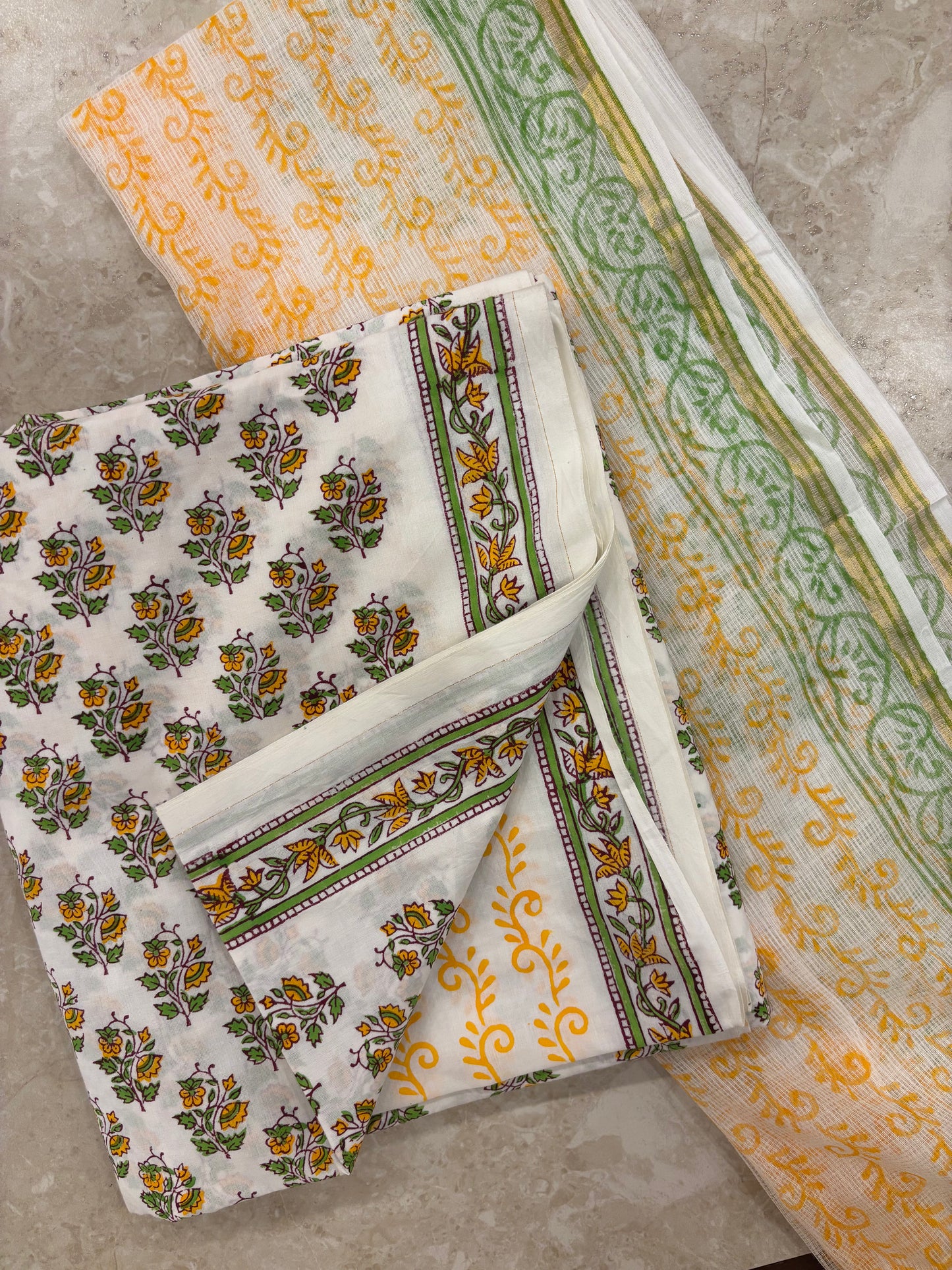 Kota Doriya Dupatta Cotton Block Printed Unstitched Suit Set