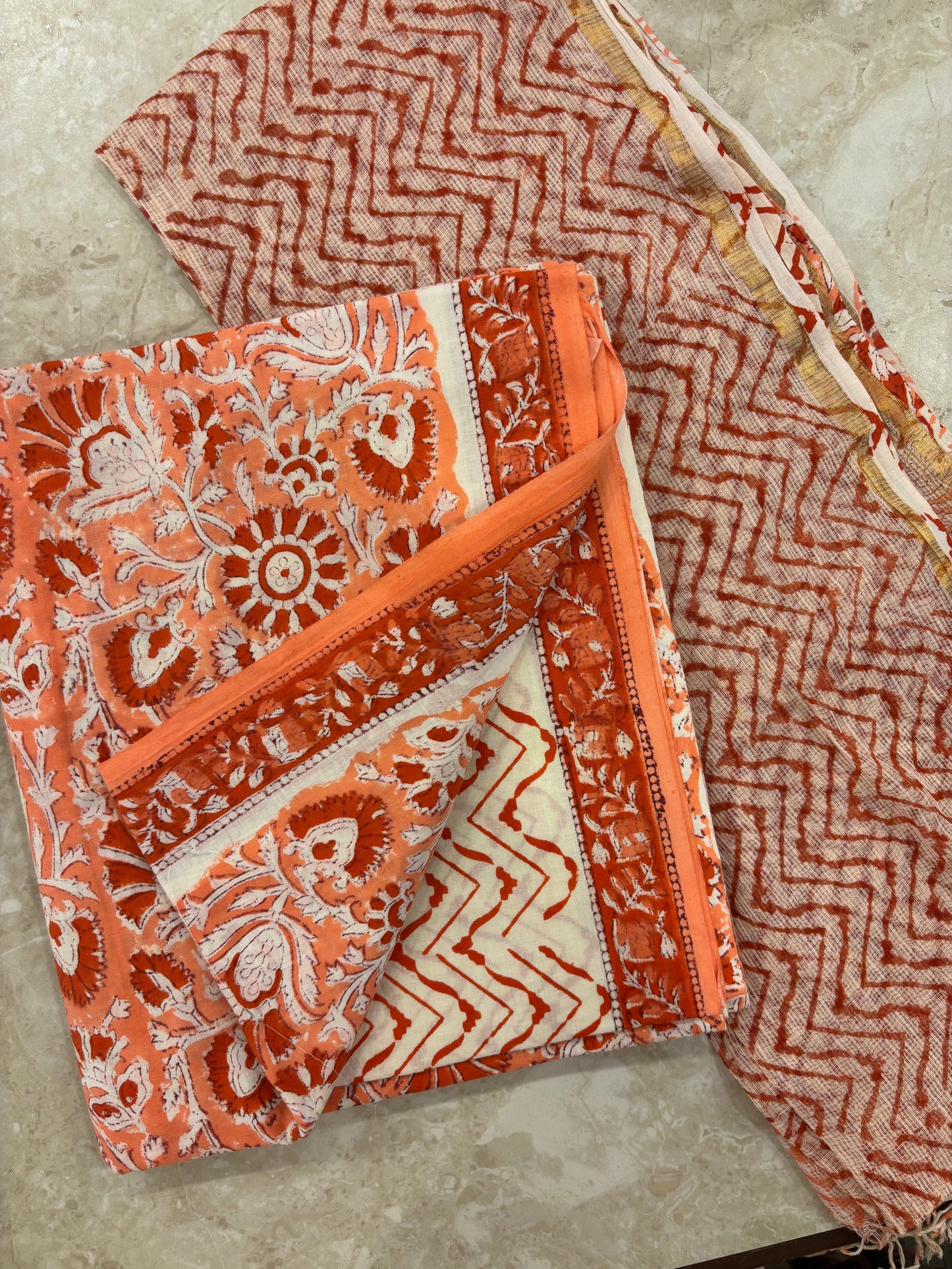 Kota Doriya Dupatta Cotton Block Printed Unstitched Suit Set