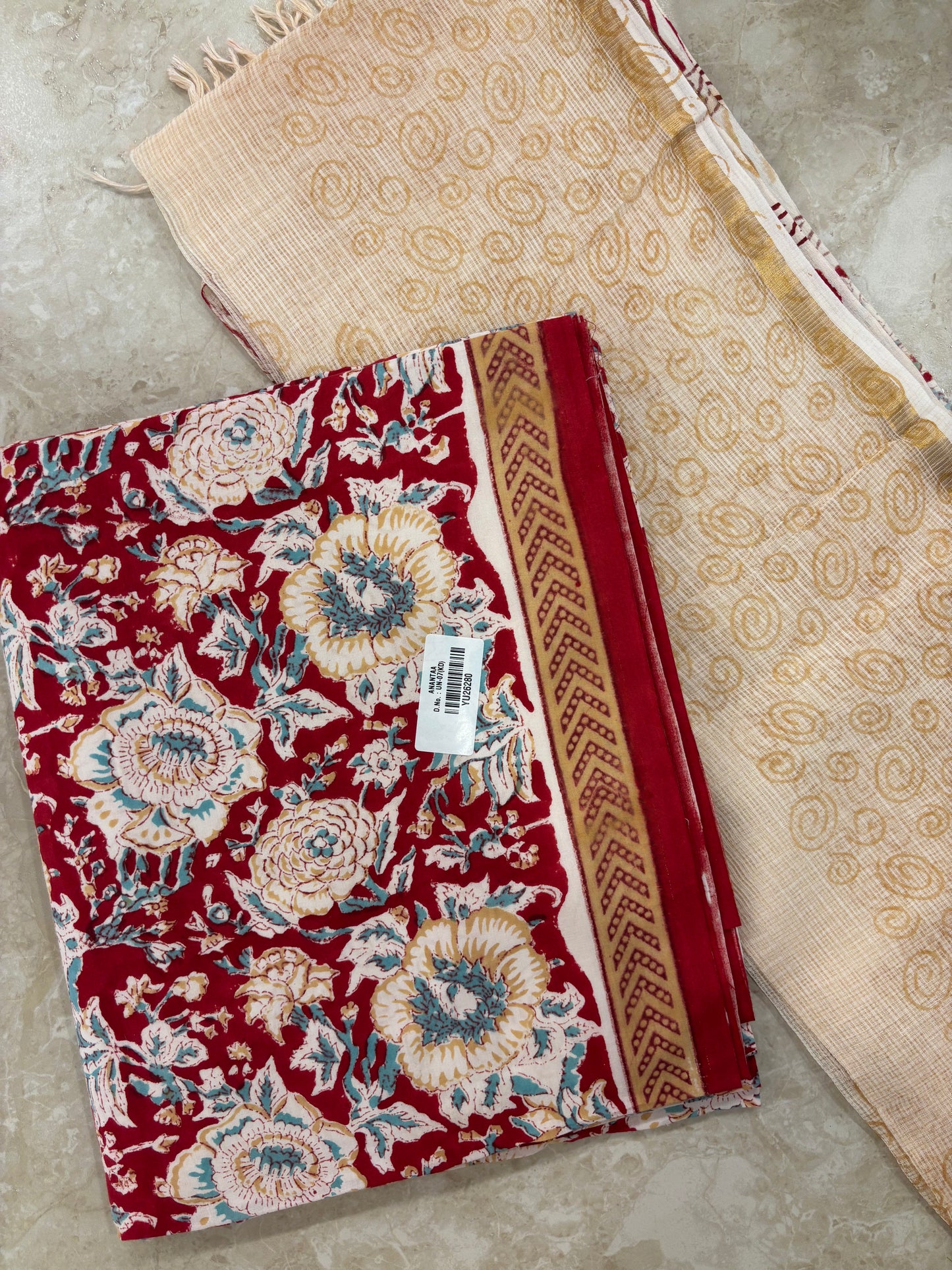 Kota Doriya Dupatta Cotton Block Printed Unstitched Suit Set