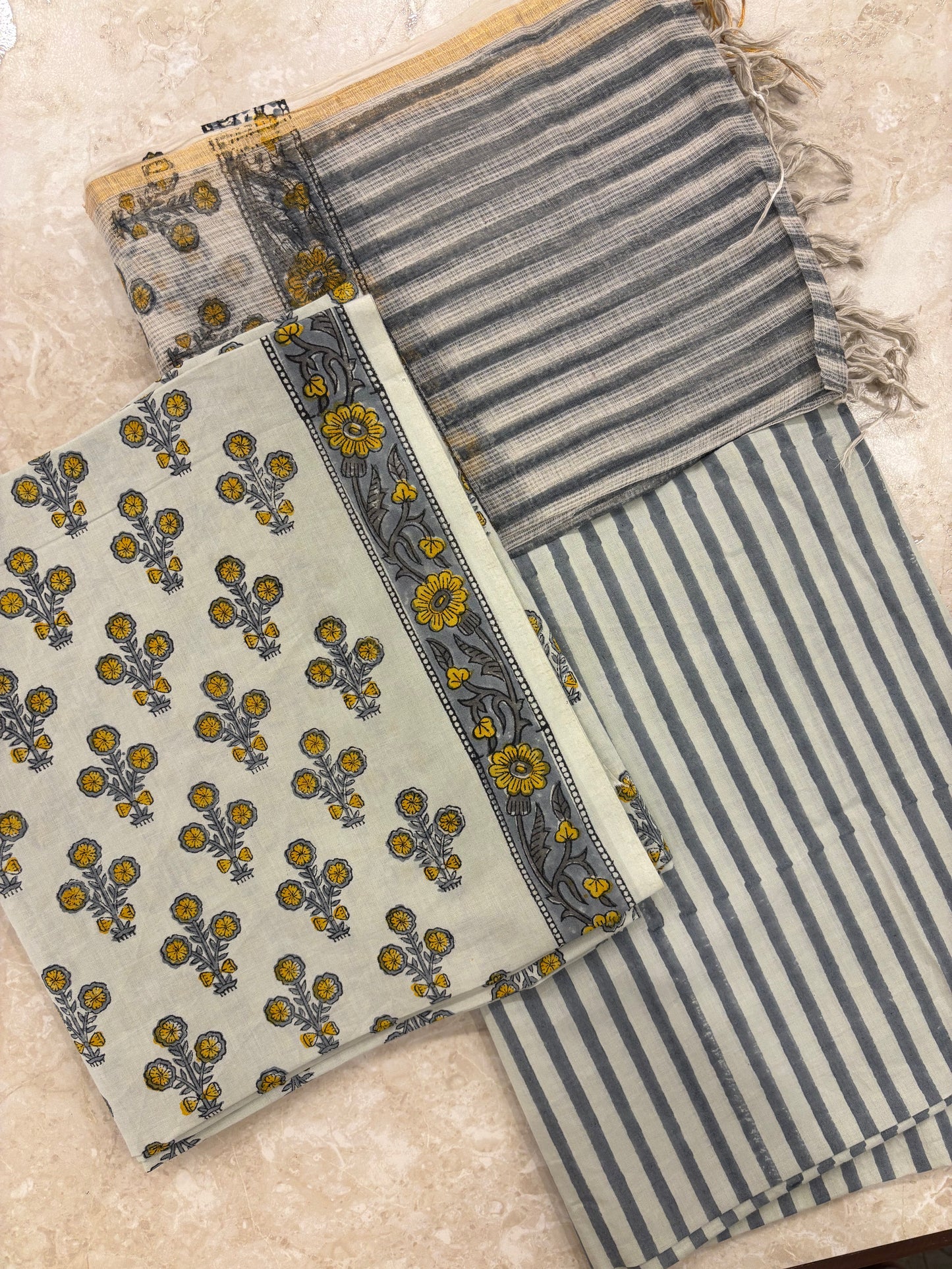 Kota Doriya Dupatta Cotton Block Printed Unstitched Suit Set