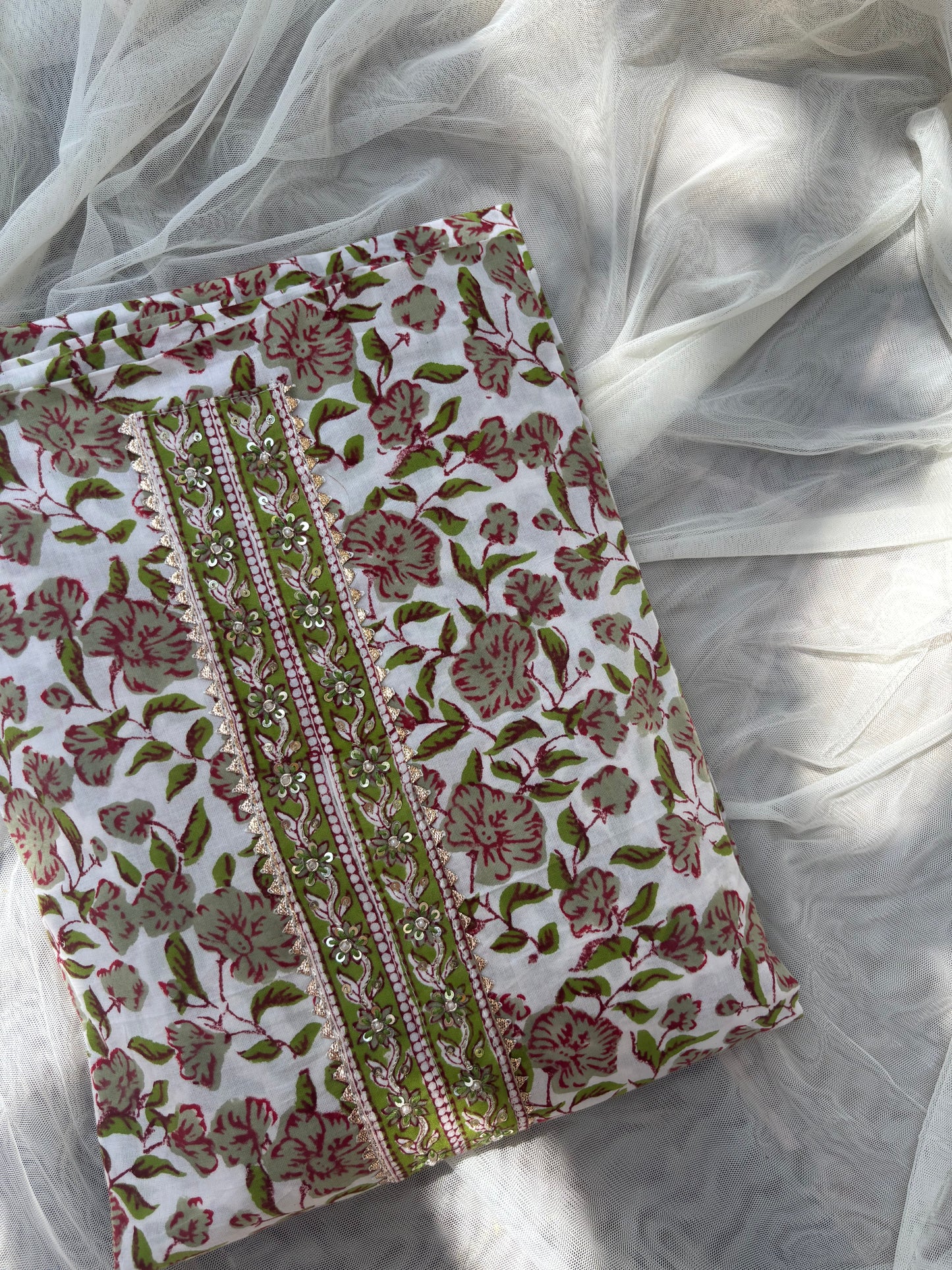 Embroidered Cotton Block Printed Unstitched Suit Set