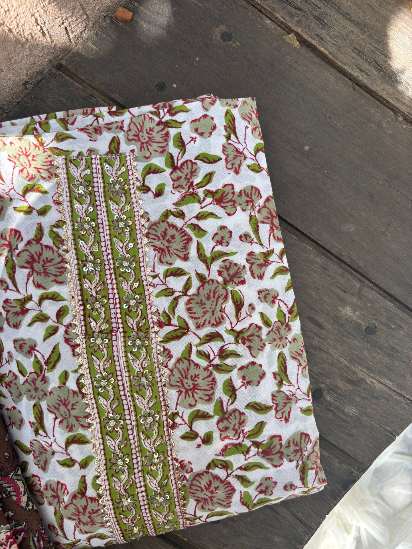 Embroidered Cotton Block Printed Unstitched Suit Set